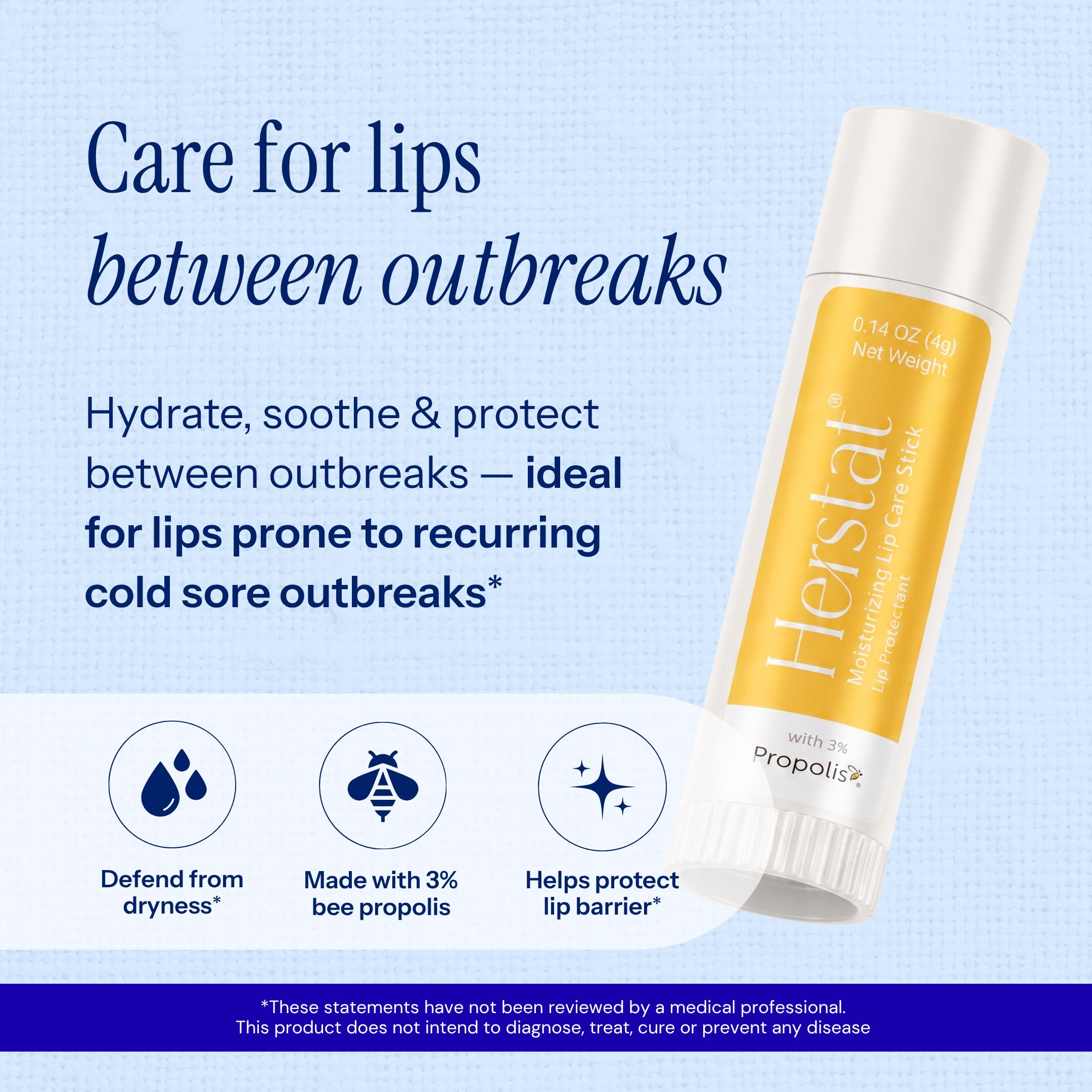 Herstat Daily Lip Balm | Use Between Cold Sore Outbreaks | 3% Propolis | Softens, Hydrates Coldsore Prone Lips