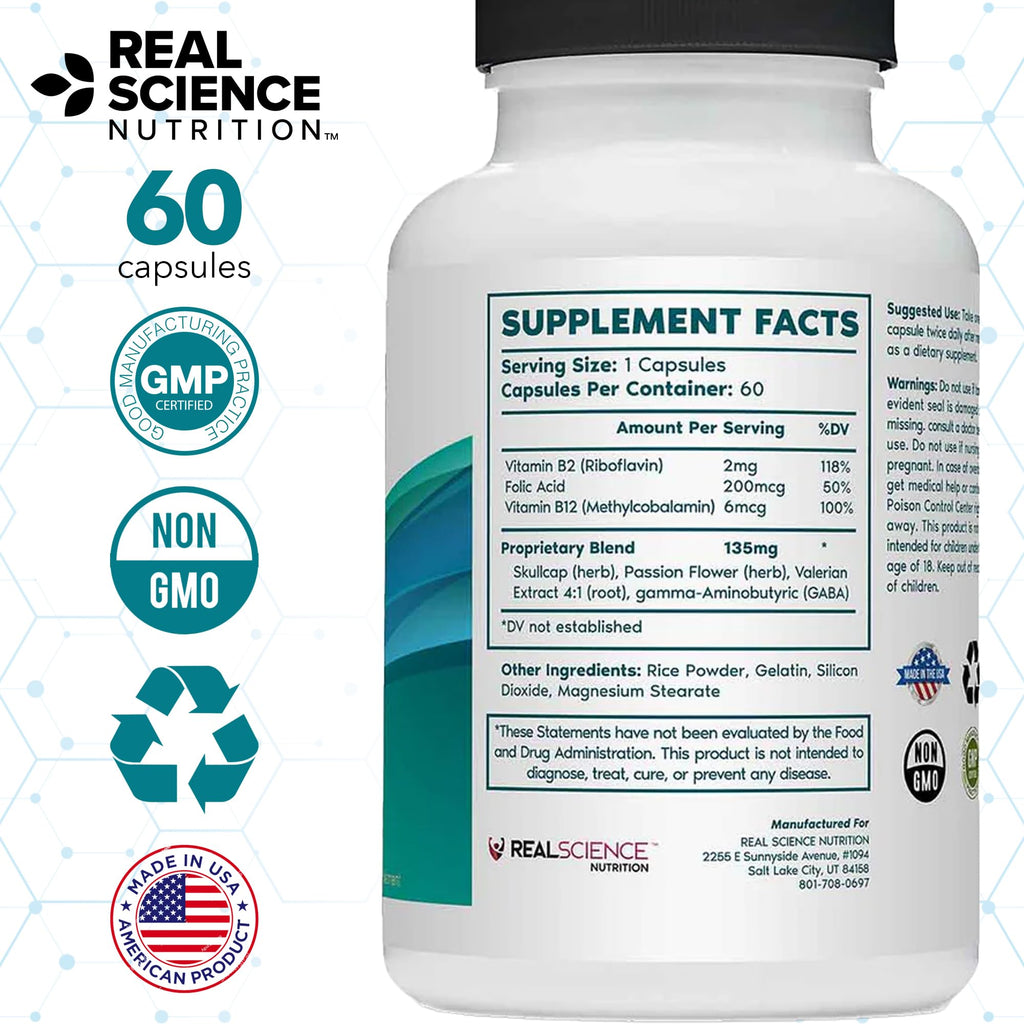 Tremanol Natural Aid Essential Tremor Relief Herbal Supplement for Neurological Support - Includes Vitamin B2 & B12, Passionflower & Skullcap for Hand Tremor Aids - Made in USA, 60 Caps