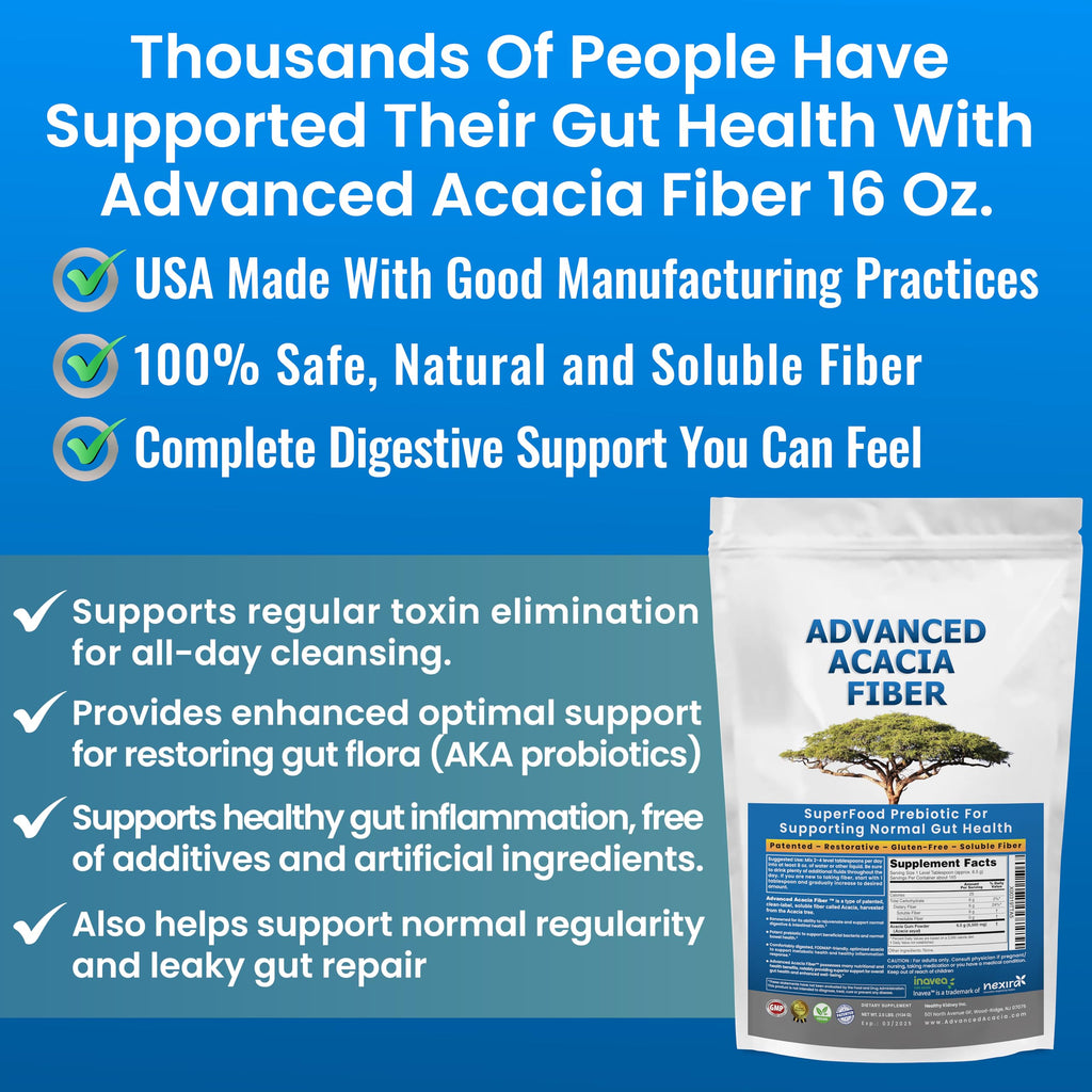 Organic Advanced Acacia Fiber Powder 40oz (2.5 lbs) - Soluble Fiber Leaky Gut Repair Powder. Natural Supplement for Gut Health, Regularity, Digestive Rejuvenation