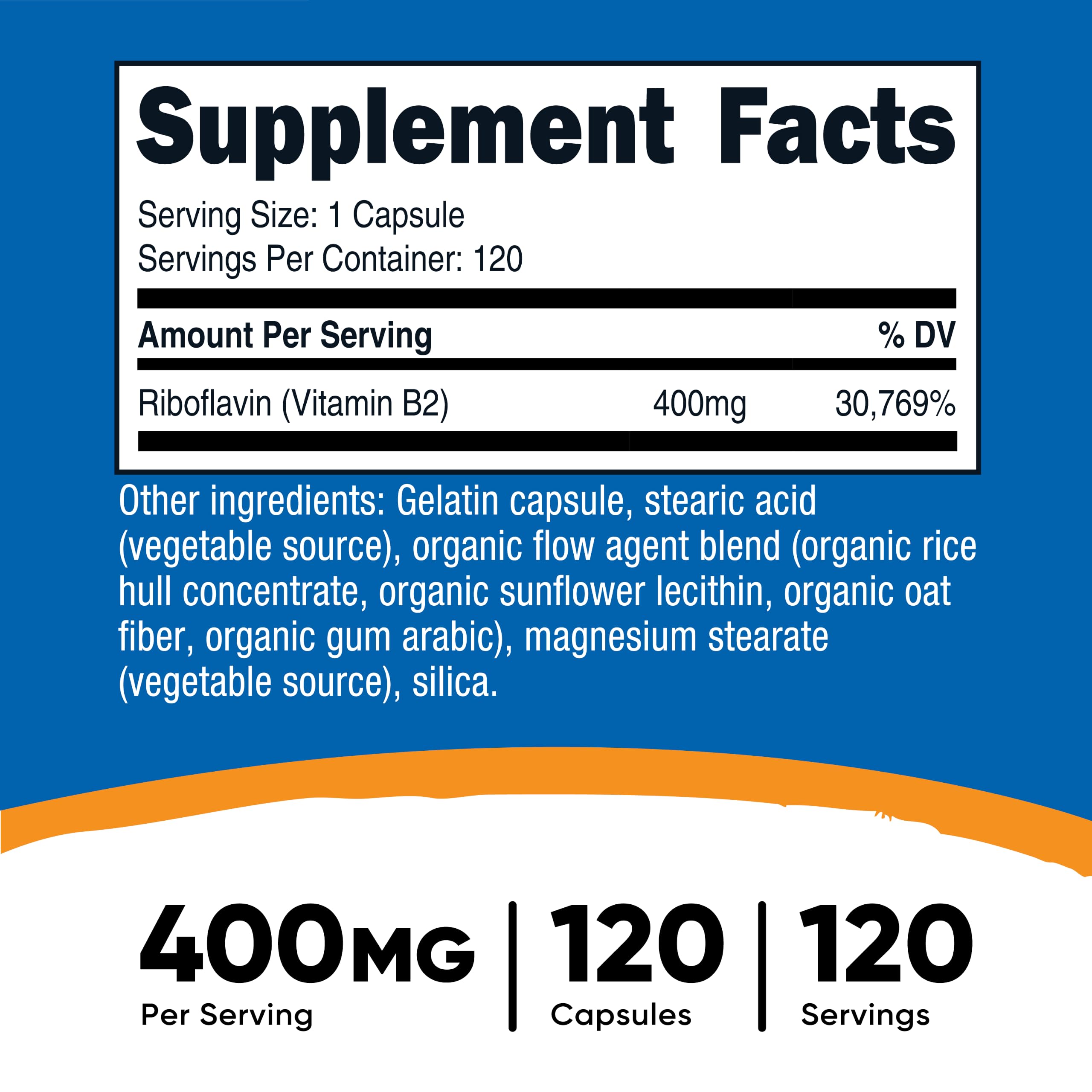 Nutricost Vitamin B2 (Riboflavin) 400mg, 120 Capsules (2 Bottles)