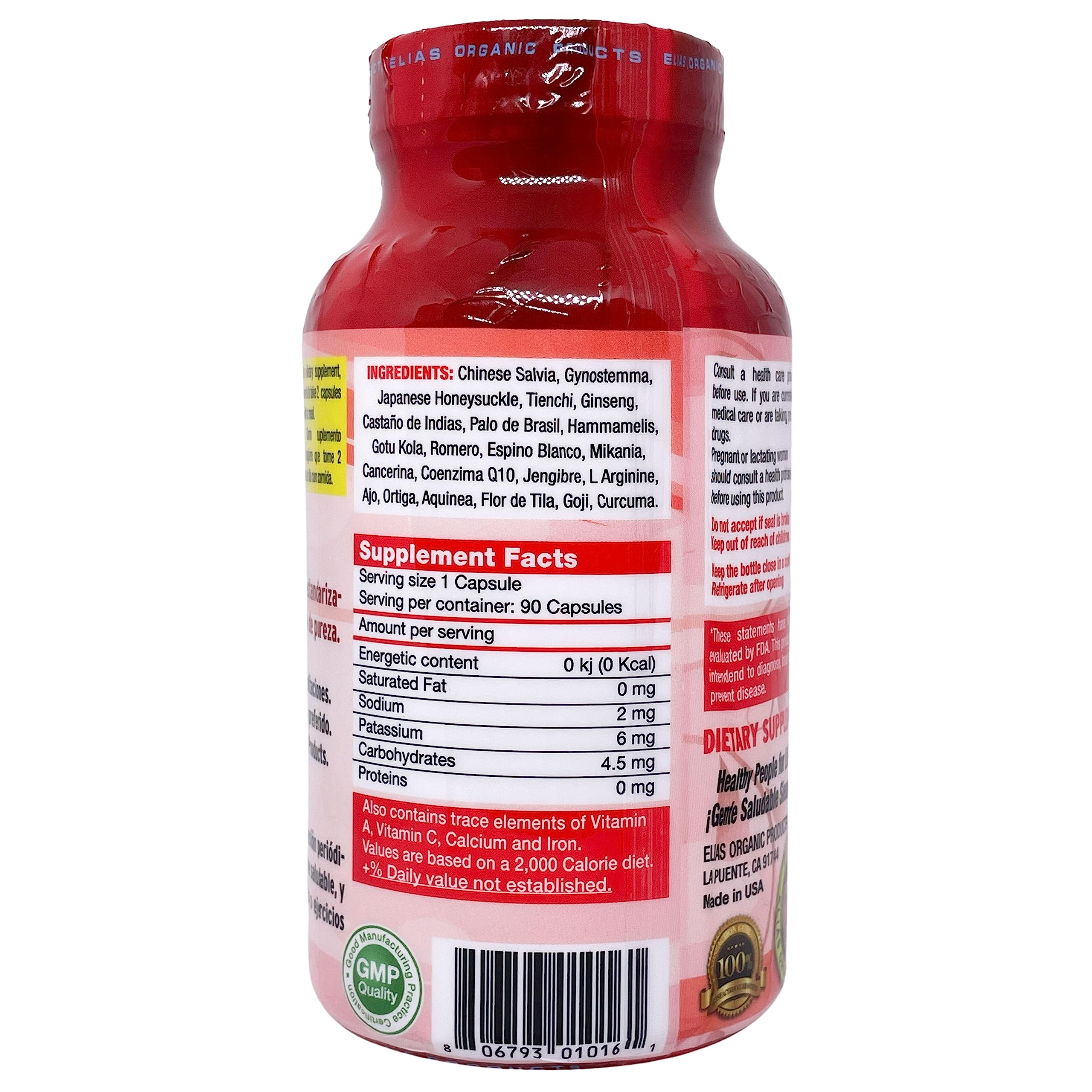 Elias Organic Products Presion Alta Chinese Salvia Gynostemma AJO Castno de Indias