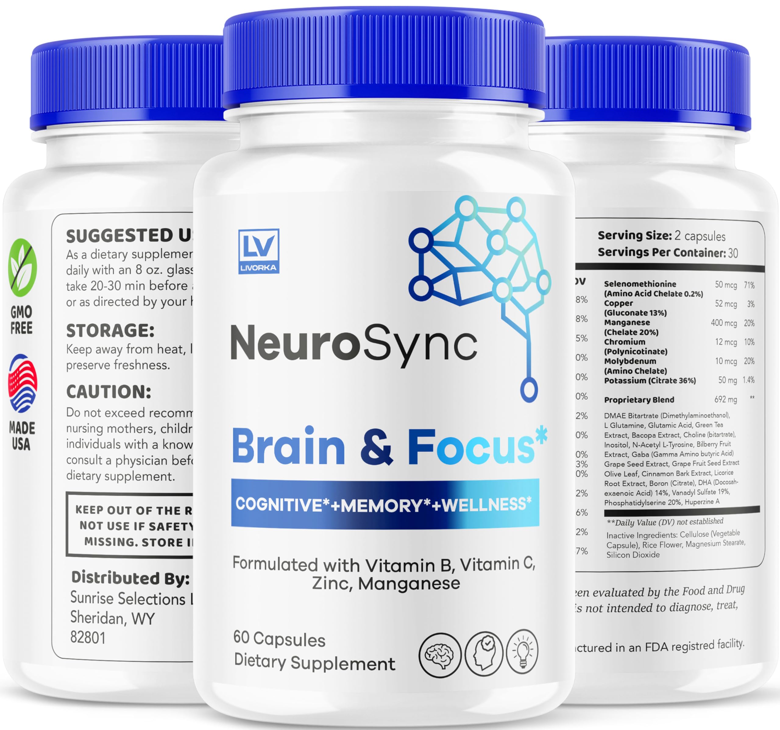 (5 Pack) NeuroSync Brain Capsules, Neuro Sync Brain & Focus, NeuroSync Brain, NeuroSync Advanced Formula Capsules, NeuroSync Brain and Focus, NeuroSync Brain Supplement, 300 Capsules for 5 Months