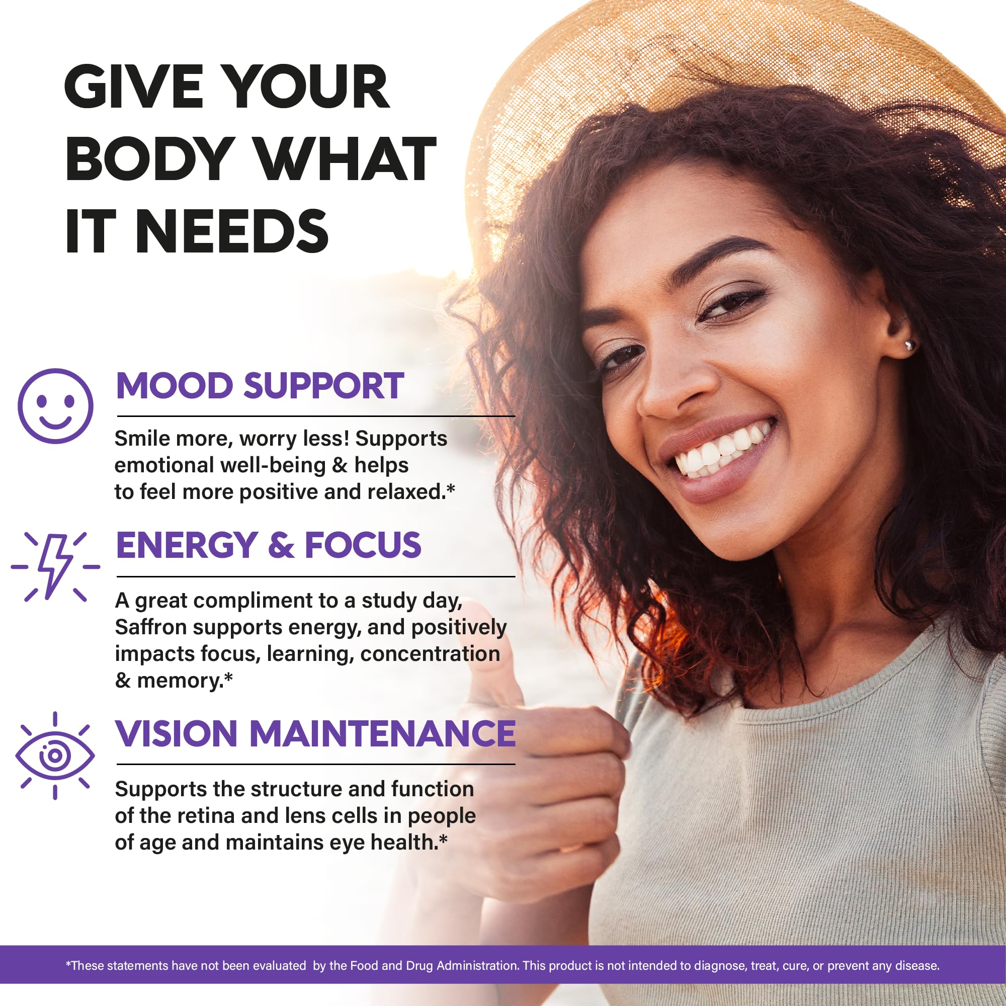 Natural Saffron Supplements - Pure Saffron Extract 88.5 mg - Mood | Focus | Vision | Energy Support - Eye Health for Women & Men - Lab Tested - NonGMO Vegan Pills - 180 Powder Capsules, 6 Month Supply