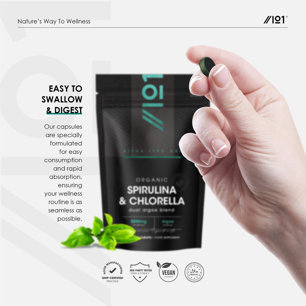 Organic Spirulina & Chlorella 2000mg - 300 Tablets - Broken Cell Wall - Cold Pressed Pure Supplement with No Additives (75 Day Supply) by Alpha01
