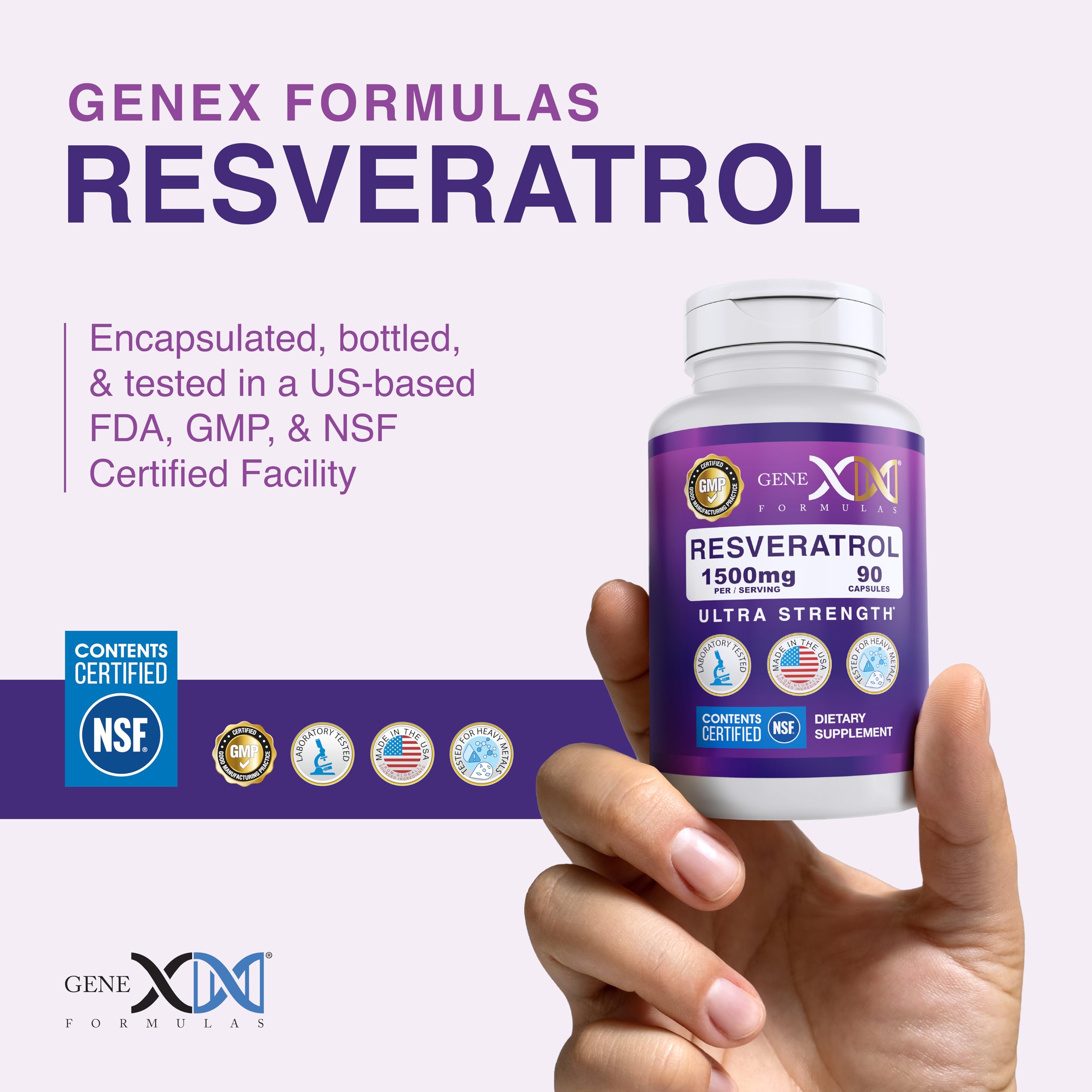 Genex Formulas 1500mg Resveratrol with BioPerine for Absorption (3 Pack) | Organic Trans-Resveratrol Capsules from Japanese Knotweed, Antioxidant Supplement for Healthy Aging
