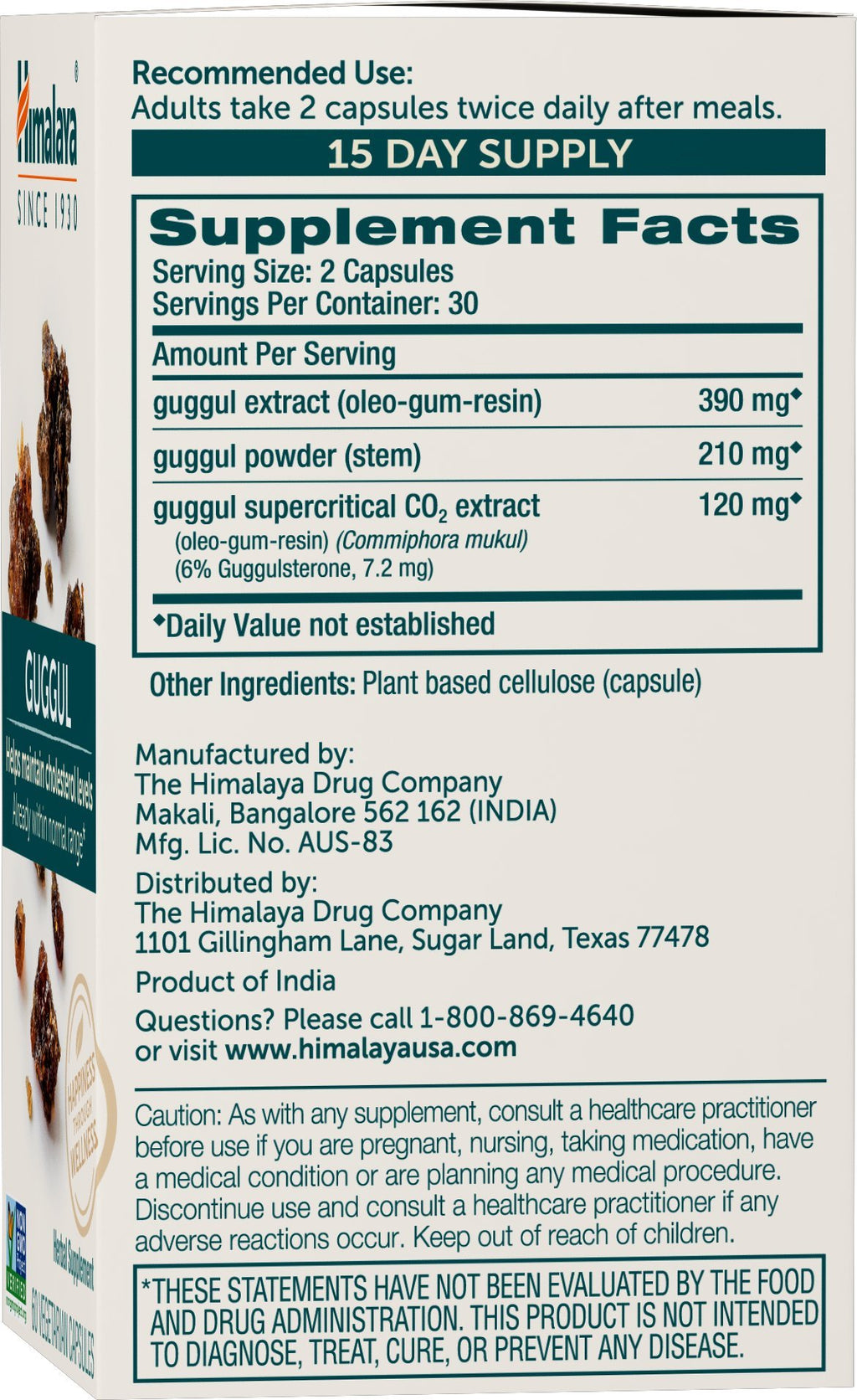 Himalaya Guggul Extract- Herbal Guggul Supplements Liver Support for Liver Detox, Cholesterol, HDL & LDL Support - Vegan, Non-GMO, Gluten Free, 720 mg, 60 Capsules, 2pk