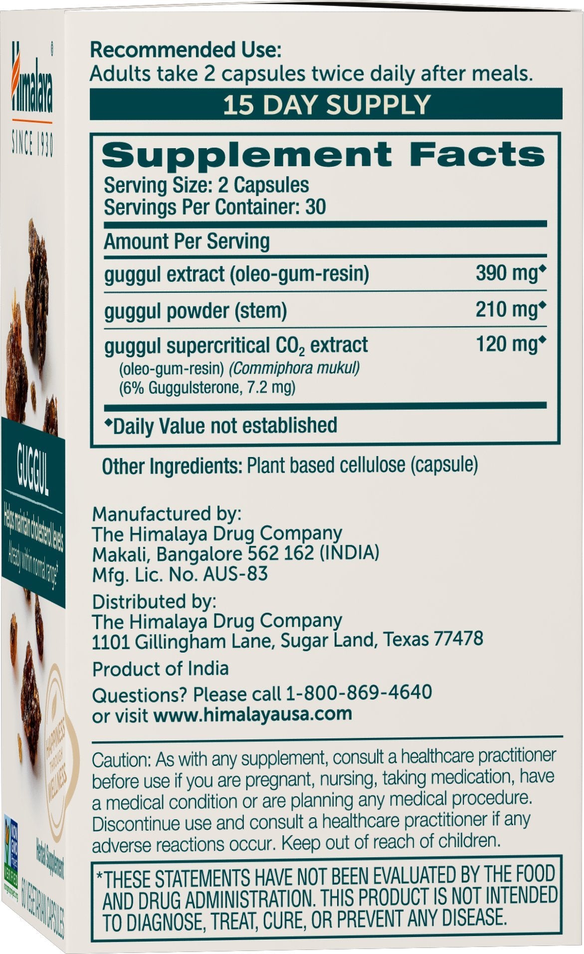 Himalaya Guggul Extract- Herbal Guggul Supplements Liver Support for Liver Detox, Cholesterol, HDL & LDL Support - Vegan, Non-GMO, Gluten Free, 720 mg, 60 Capsules, 2pk