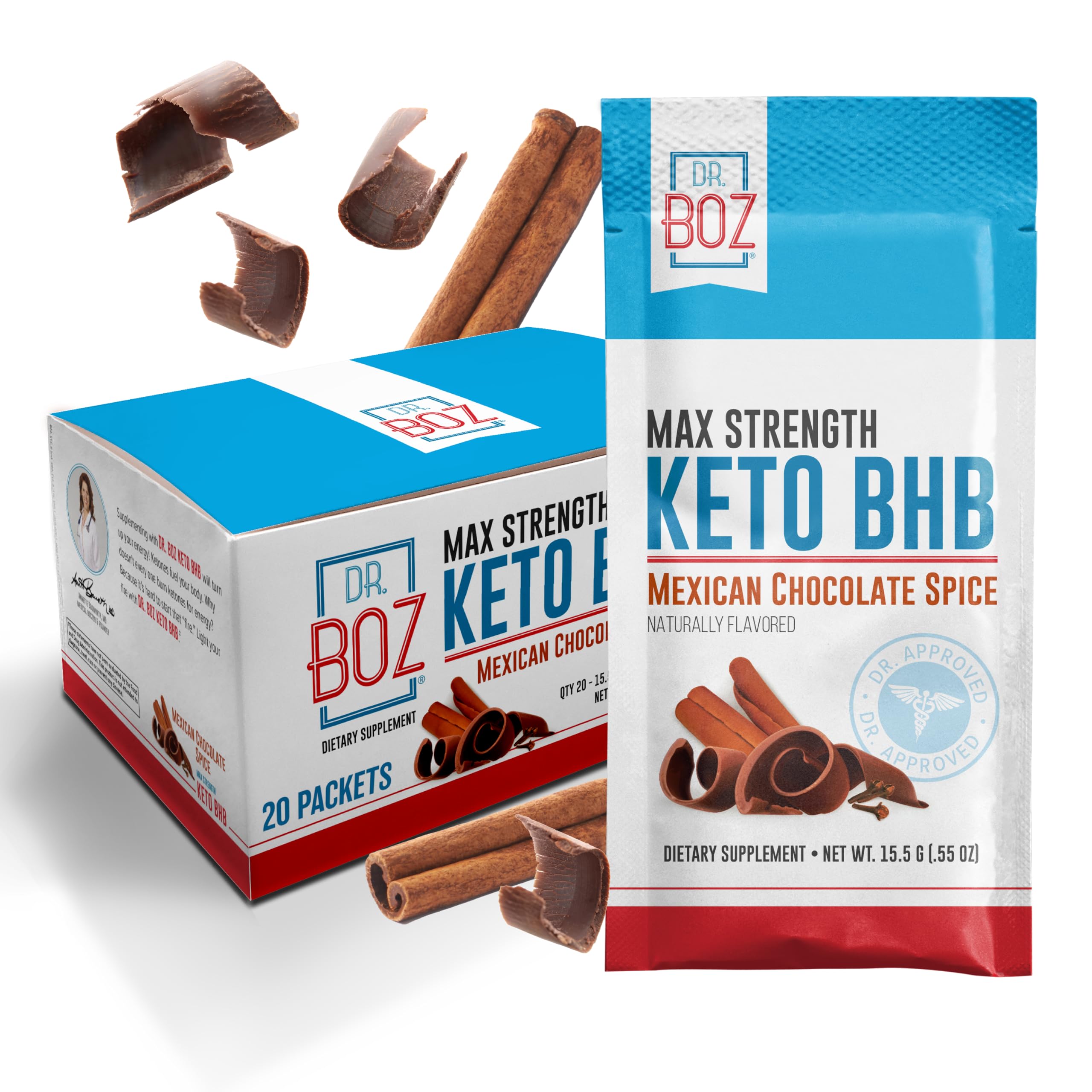 Dr. Boz Keto BHB Powder, Mexican Chocolate Spice Exogenous Ketones, 20 Ct