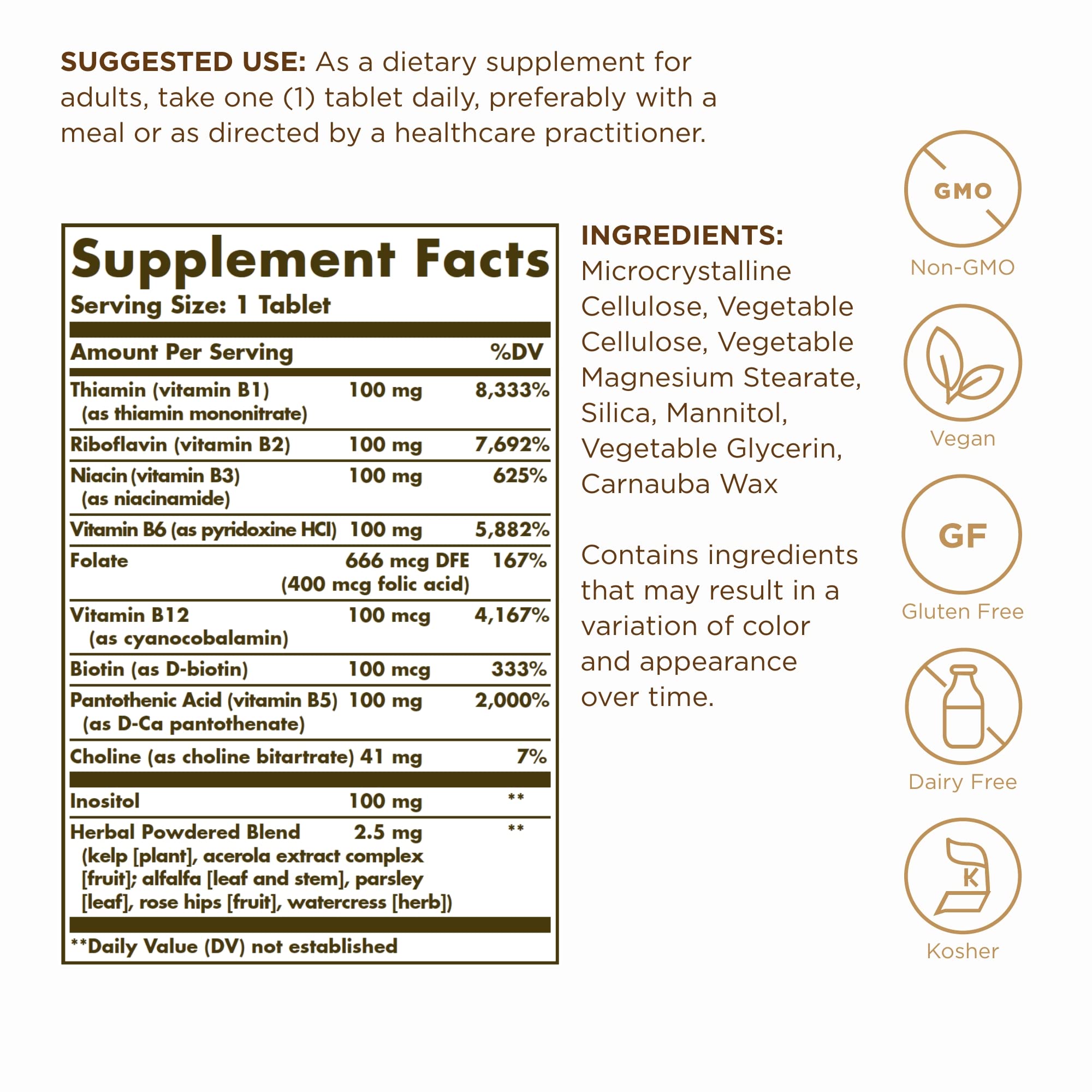 Solgar B-Complex Tablets, 250 Count