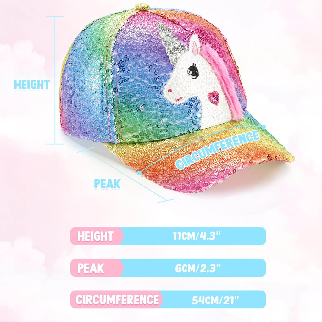 WAWSAM Girls Baseball Cap Kids Hat Unicorn Sequin Baseball Cap Adjustable Toddler Girls Hat Sparkly Summer Sun Hat for Girls Age 3-8 (UK, Age, 4 Years, 8 Years, Sequin Purple & Green)