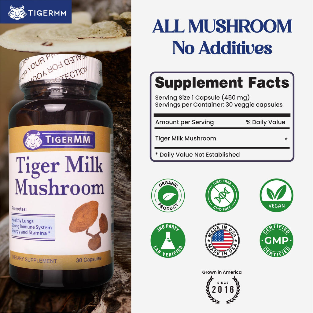 Tiger Milk Mushroom (Lignosus rhino.) USA, Lung Respiratory Immune Support 450mg capsule