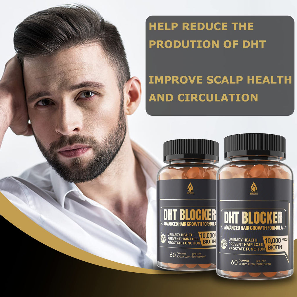 EnvyDeal DHT Blocker Gummies Hair Growth Supplement, Super Potency Saw Palmetto & Biotin 10000 mcg for Women & Men, Plus 12 Proprietary Blend - Prevent Hair Loss, Blocking DHT Receptors, 2Pc/120ct