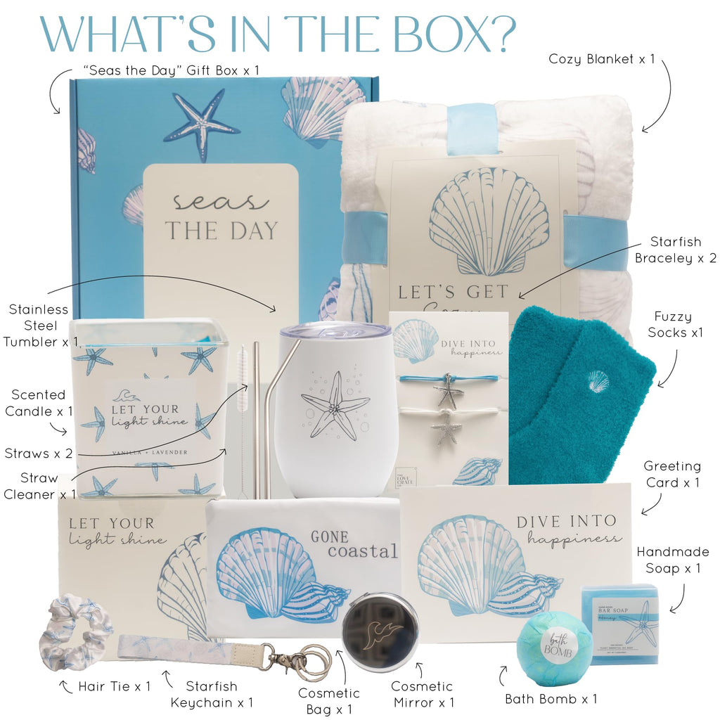 The Love Crate Co. Beach Gifts for Women, Self Care Gift Box, 15pc