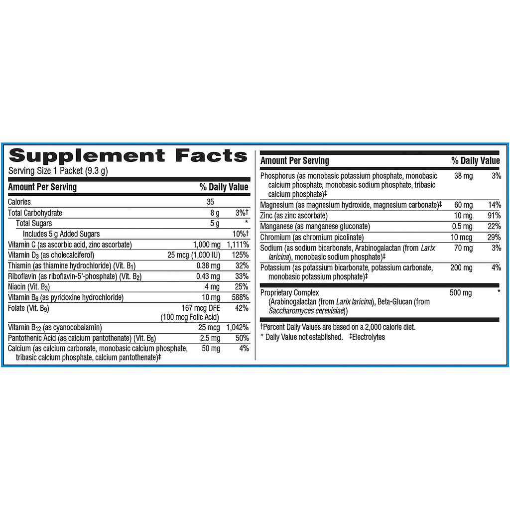 Emergen-C Immune+ Triple Action Immune Support Powder, BetaVia (R), 1000mg Vitamin C, B Vitamins, Vitamin D and Antioxidants, Super Orange – 50 Count
