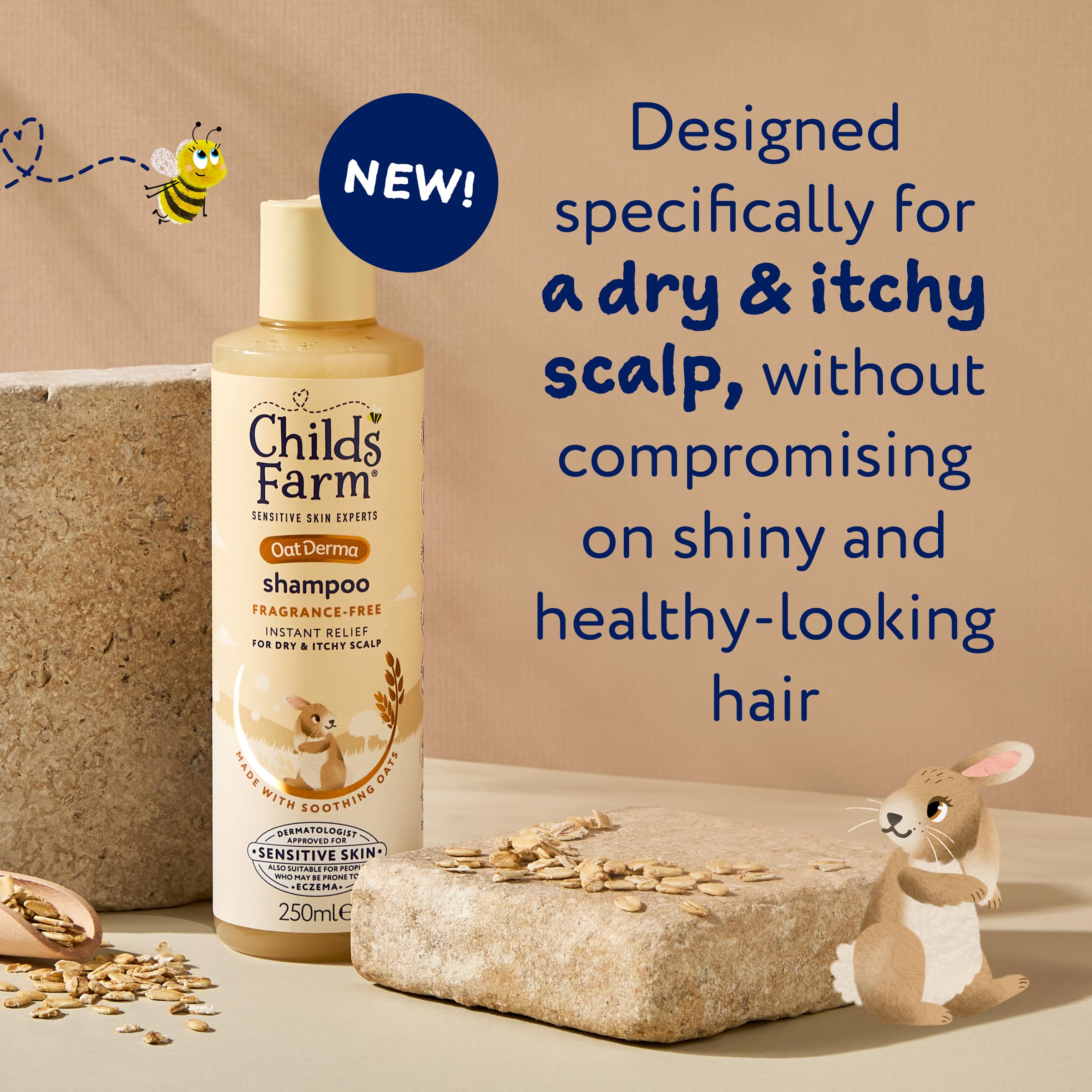 Childs Farm OatDerma Hair Shampoo, Fragrance and Tear Free, Soothing for Sensitive Skin and Scalp, Baby, Kids, 250ml