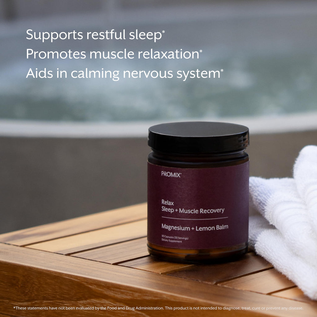 Promix Nutrition Relax | Sleep + Muscle Recovery | Magnesium Bisglycinate Chelate + Organic Lemon Balm Extract - 90 Count Capsule