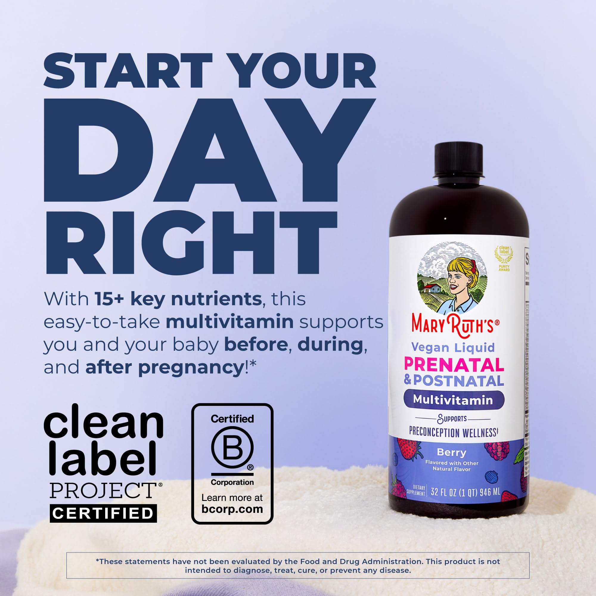 MARYRUTH'S Postnatal & Prenatal Liquid Multivitamin for Women | Selenium | Folate | Healthy Fetal Development | Prenatal Vitamins | Vegan | Non-GMO | Sugar Free | Gluten Free | 32 oz