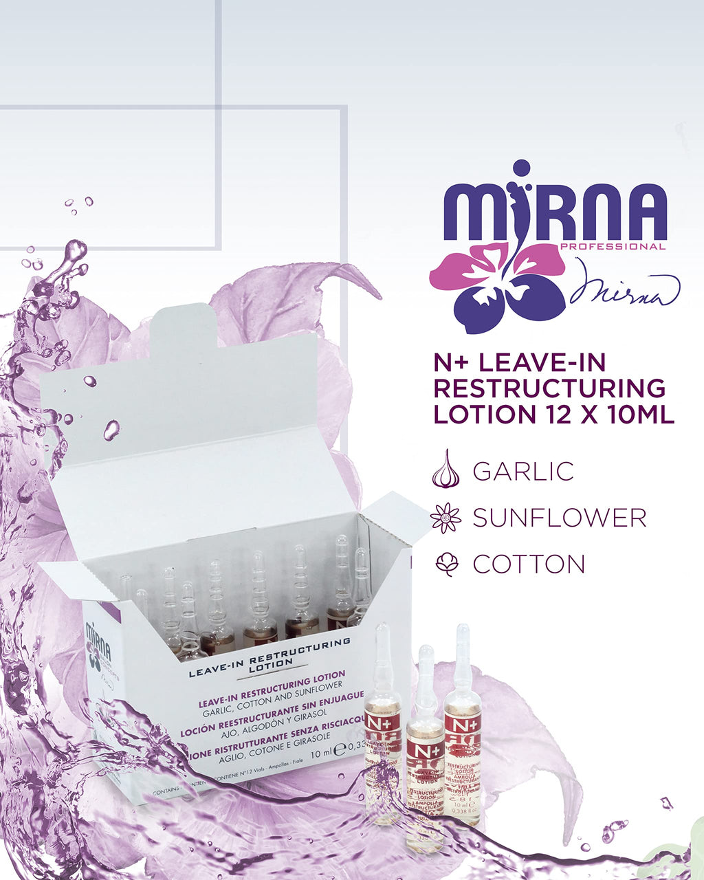 Mirna Professional Garlic Leave-In Restructuring Lotion w/Cotton and Sunflower 10ml x 12 vials
