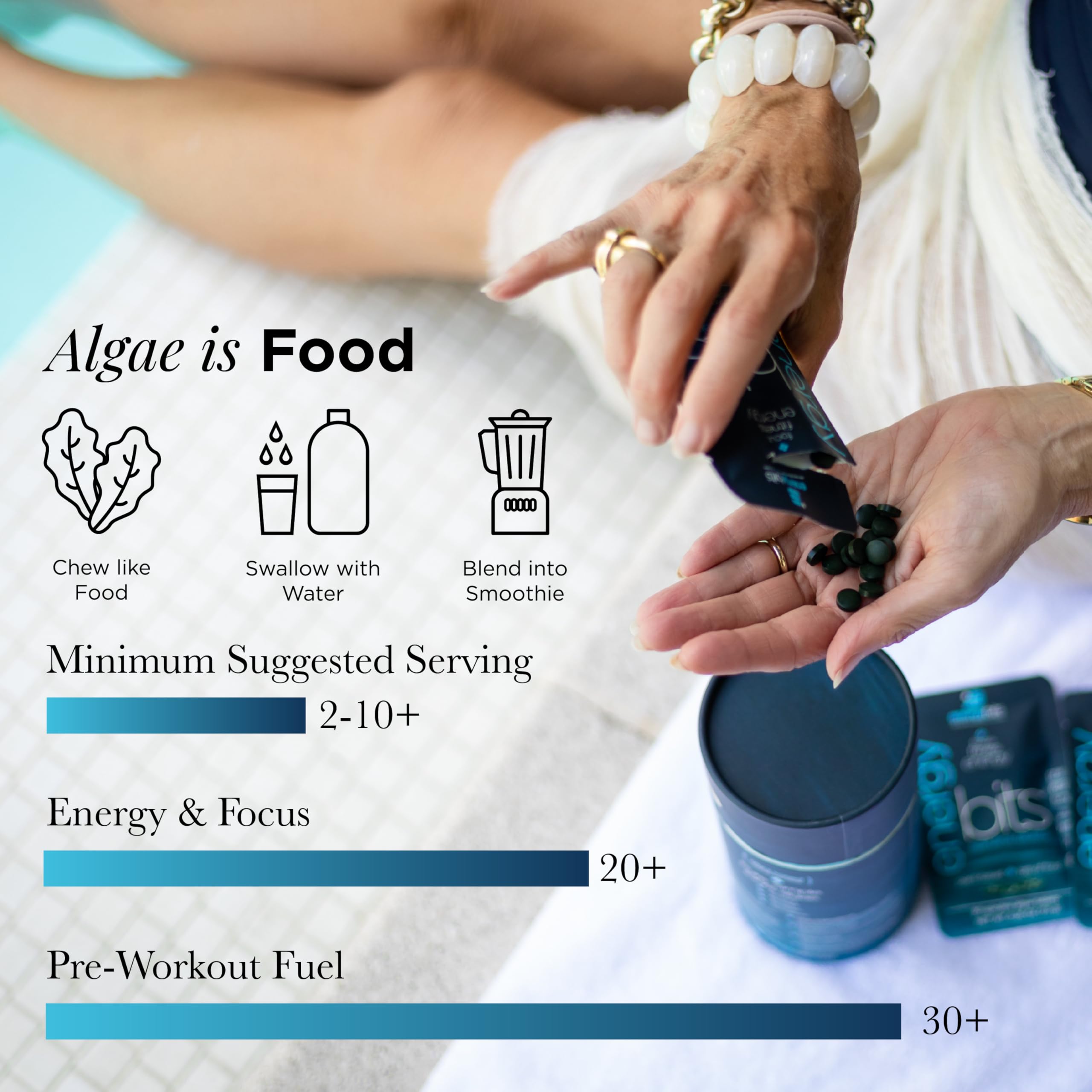 ENERGYBITS Organic Spirulina Tablets (1000 Algae Tablets) Natural Superfood for Energy, Fitness & Focus - 5g Protein, 1 Calorie, Sugar Free - Omega 3 - Spirulina Capsules - Gluten Free, Keto & Vegan