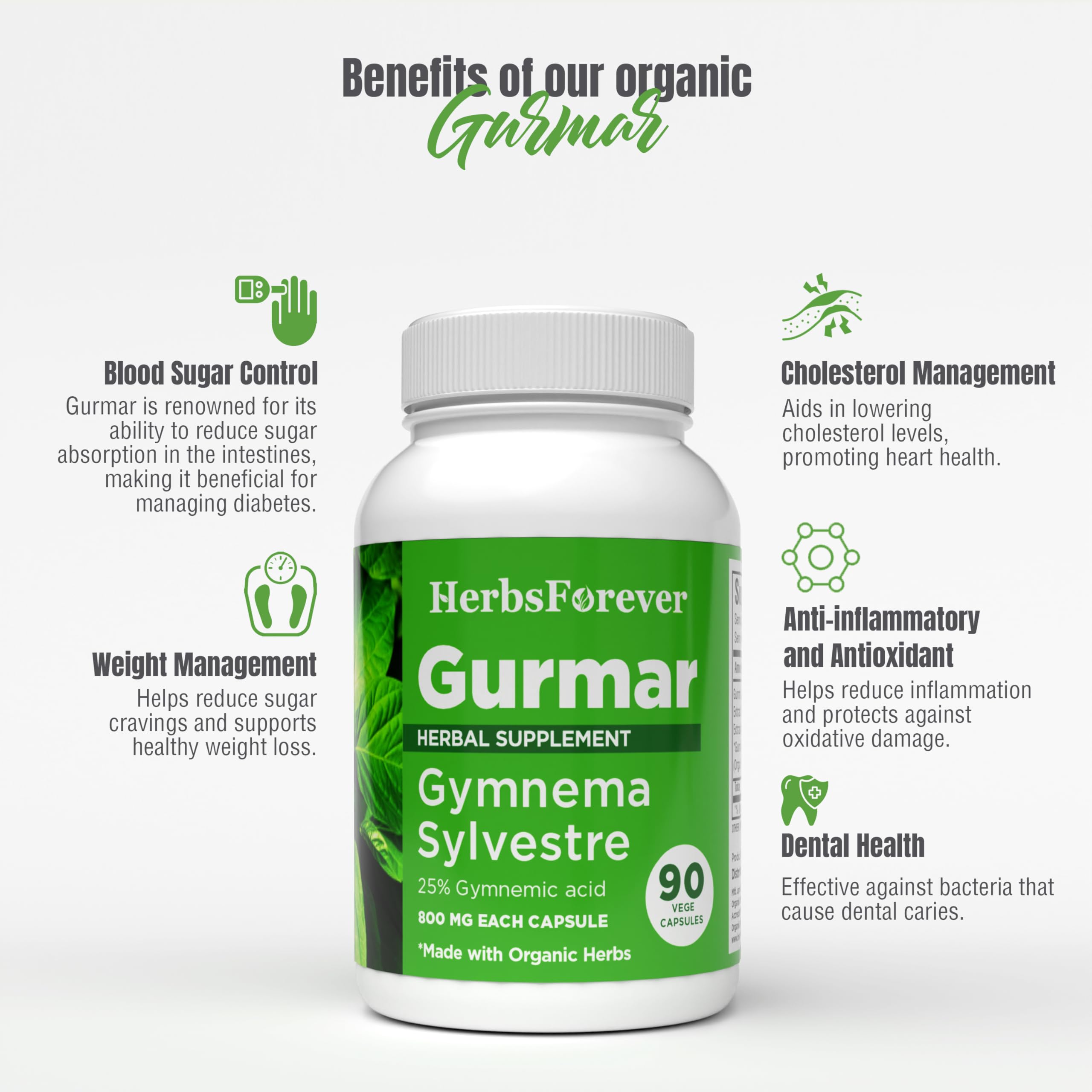 Herbsforever Gurmar Capsules | Gymnema Sylvestre Extract 7:1 | 90 Vegan Capsules | Ayurvedic Herbal Supplement | Supports Healthy Sugar Metabolism & Wellness