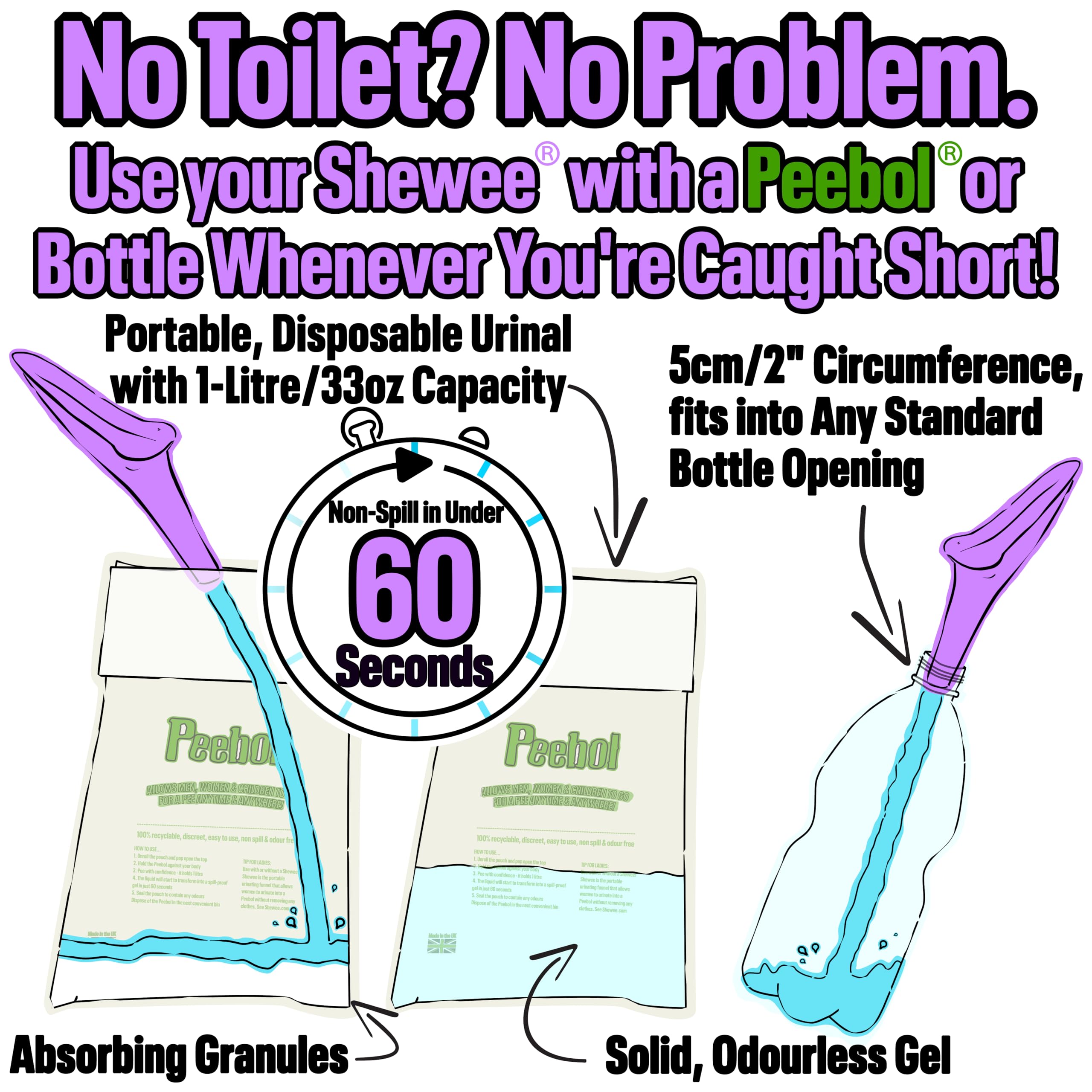 SHEWEE Flexi Female Urinal – Made in the UK – Flexible, Reusable & Portable Urination Device. Festival, Camping, Car, Hiking Essentials for Women. Stand to Pee Device with Extension Pipe