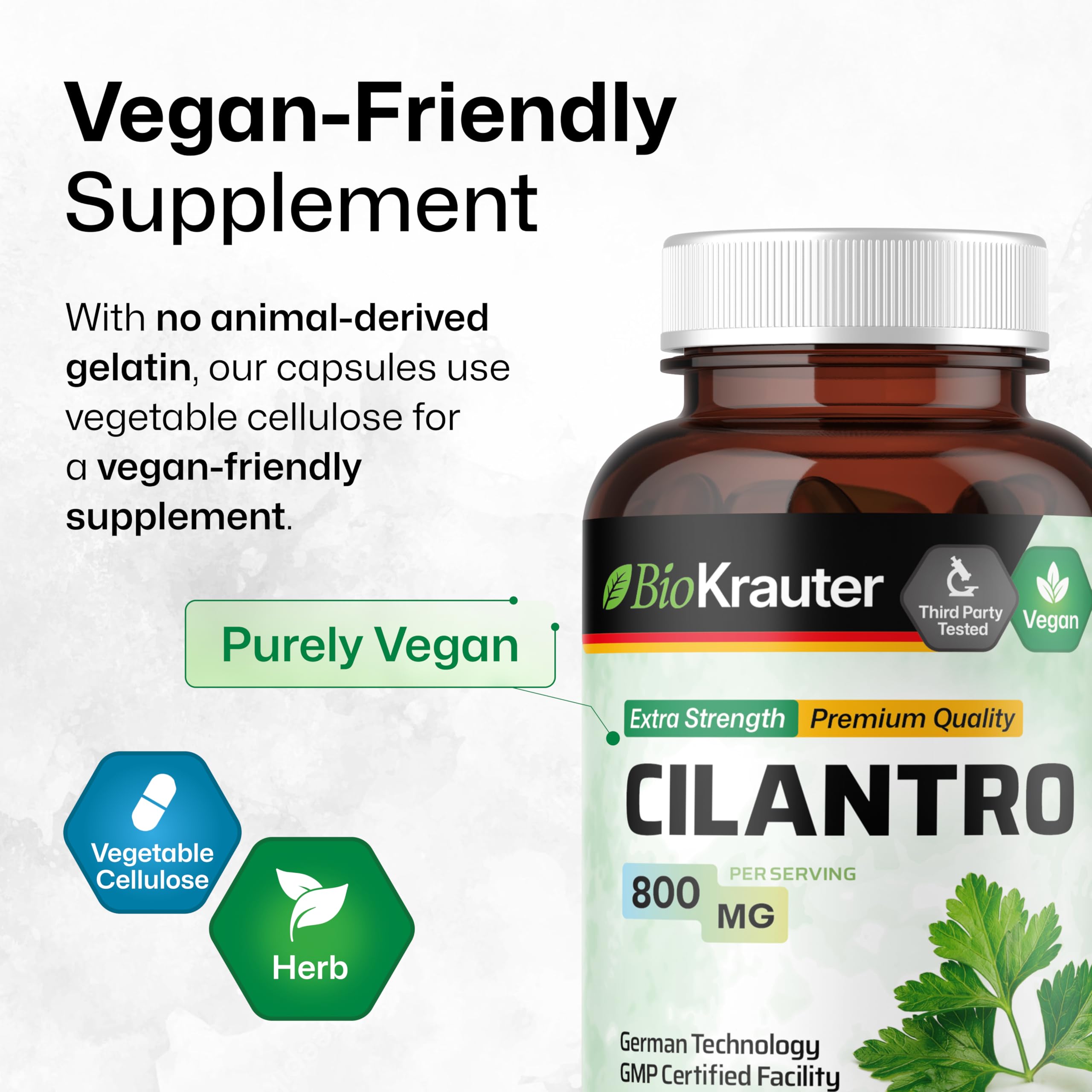 BIO KRAUTER® Cilantro for Detox Cleanse - Vegan Cilantro Capsules (Coriander Leaf Powder) 800 mg per Serving - Natural Detox & Antioxidant Supplement - 100 Capsules, Non-GMO Herbal Supplements