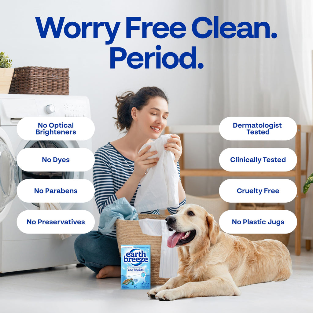 Earth Breeze Laundry Detergent Sheets Fragrance-Free - 180 Loads Eco Liquidless Soap - Travel-Friendly for Hot & Cold Cycles, Tackles Tough Stains & Odors - Gentle on Sensitive Skin, 90 Ct (3 Pack)