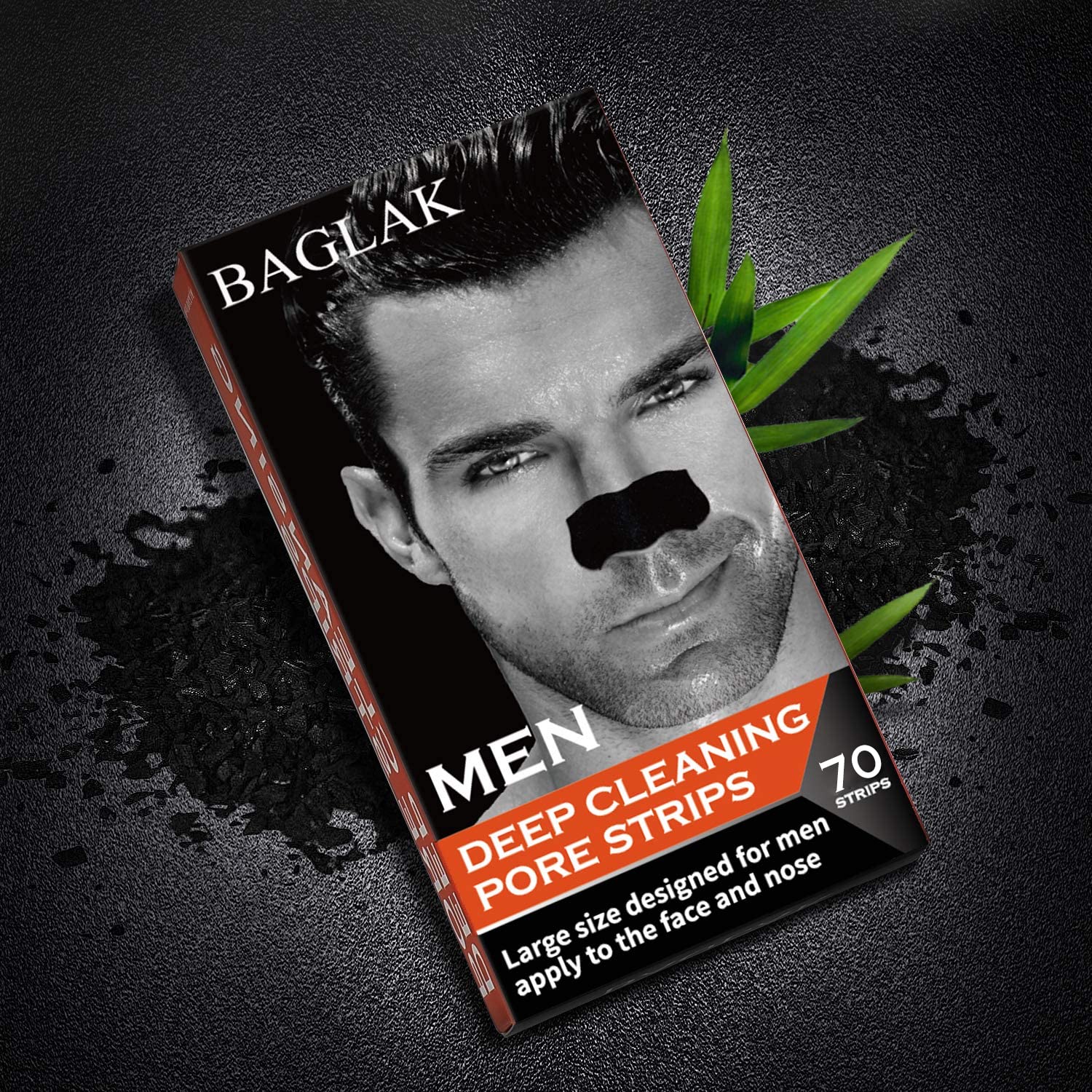 BAGLAK Men Blackhead Remover Pore Strips (70 Count) -Charcoal Nose Strips for Blackhead Removal - Large Size For Nose+Face