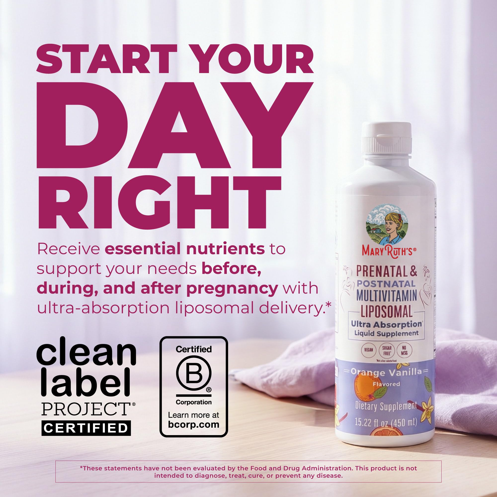 MaryRuth’s Prenatal & Postnatal Multivitamin Liposomal | Preconception & Pregnancy | Prenatal Vitamins for Women with Folate Choline Omega 3 DHA | Vegan | Sugar Free | Gluten Free | 30 Servings