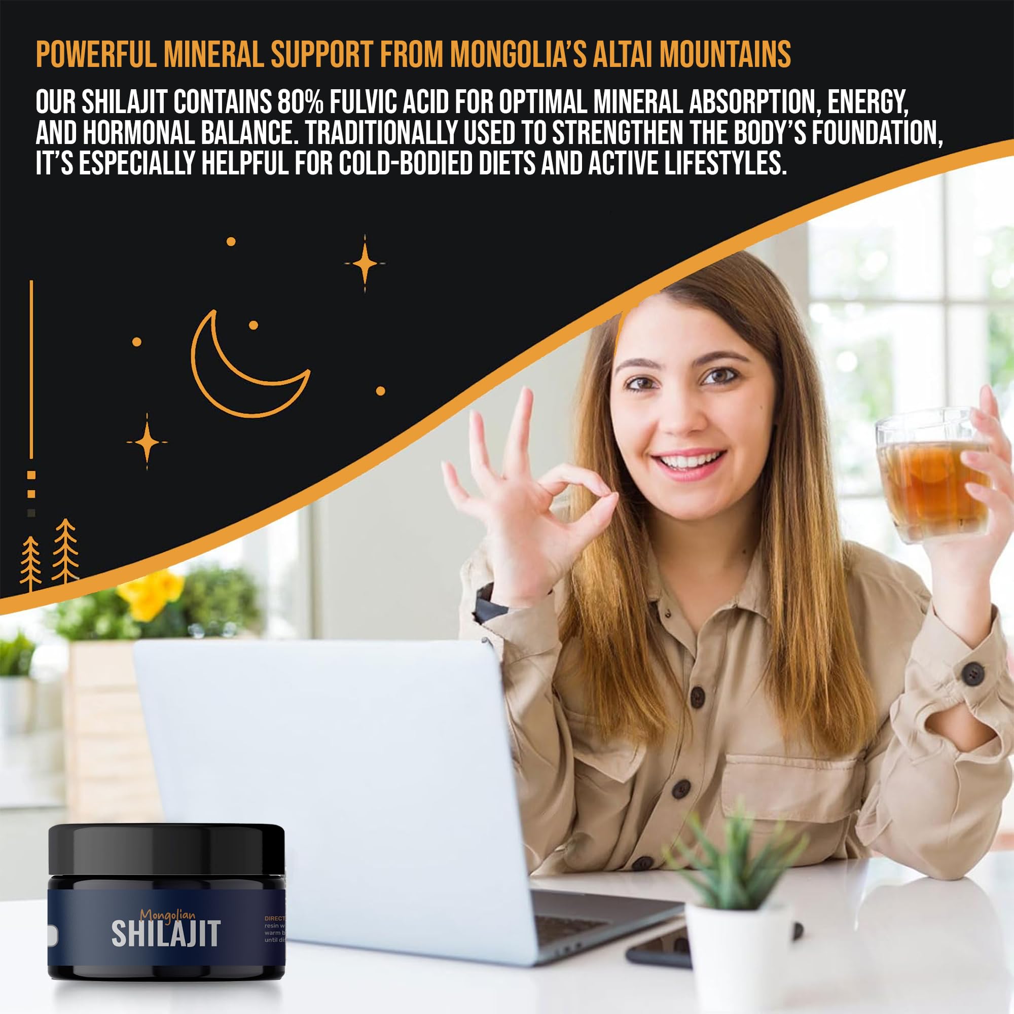AMU NUTRITION Pure Mongolian Shilajit for Men and Women - Harvested from Mongolia - Natural Source of Fulvic Acid Trace Minerals (20 GRAM)