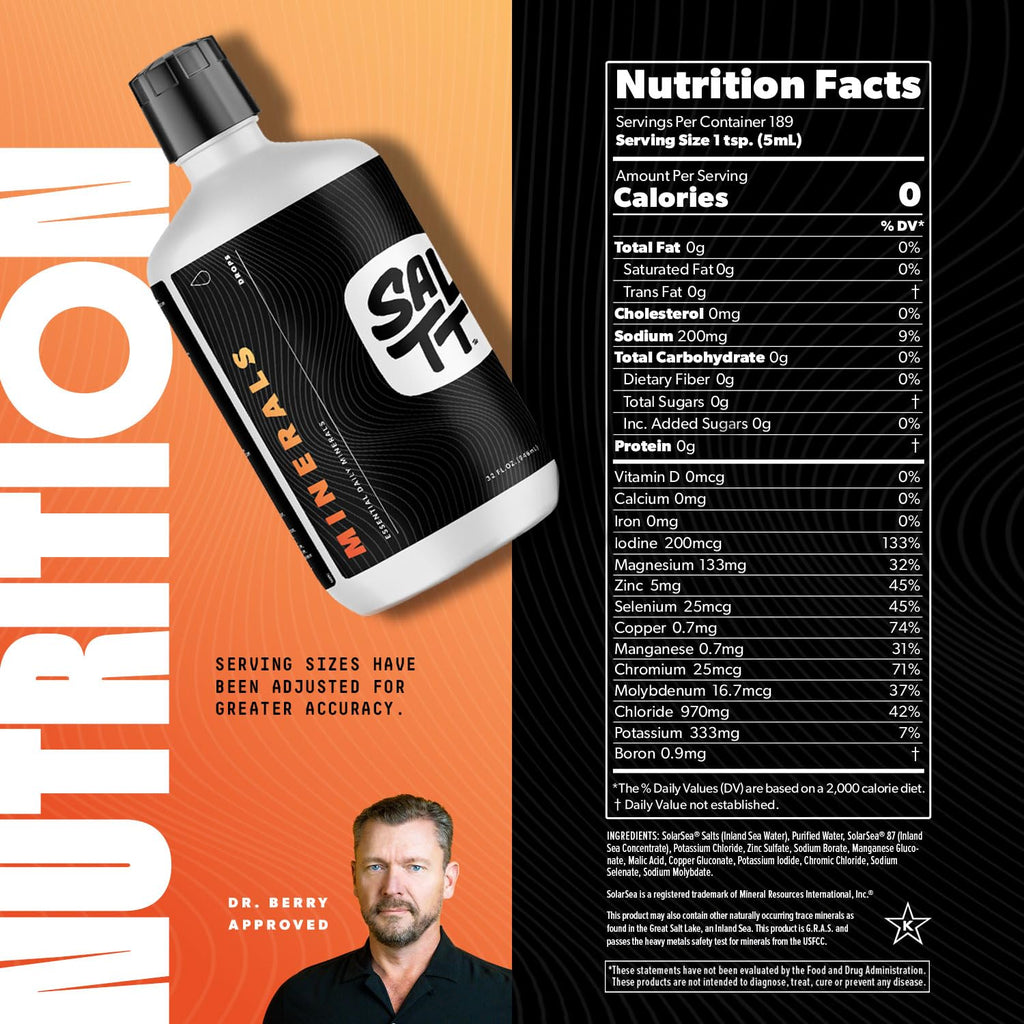 SALTT Minerals Drops, Unflavored Trace Mineral Supplement, Liquid Mineral Concentrate for Water, Sugar Free Formula with Naturally Occurring Trace Minerals, Keto Friendly, 32 oz