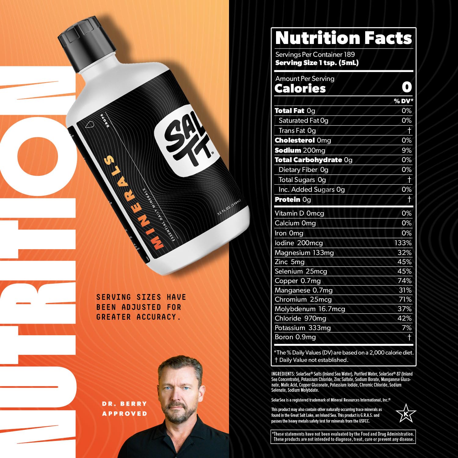 SALTT Minerals Drops, Unflavored Trace Mineral Supplement, Liquid Mineral Concentrate for Water, Sugar Free Formula with Naturally Occurring Trace Minerals, Keto Friendly, 32 oz
