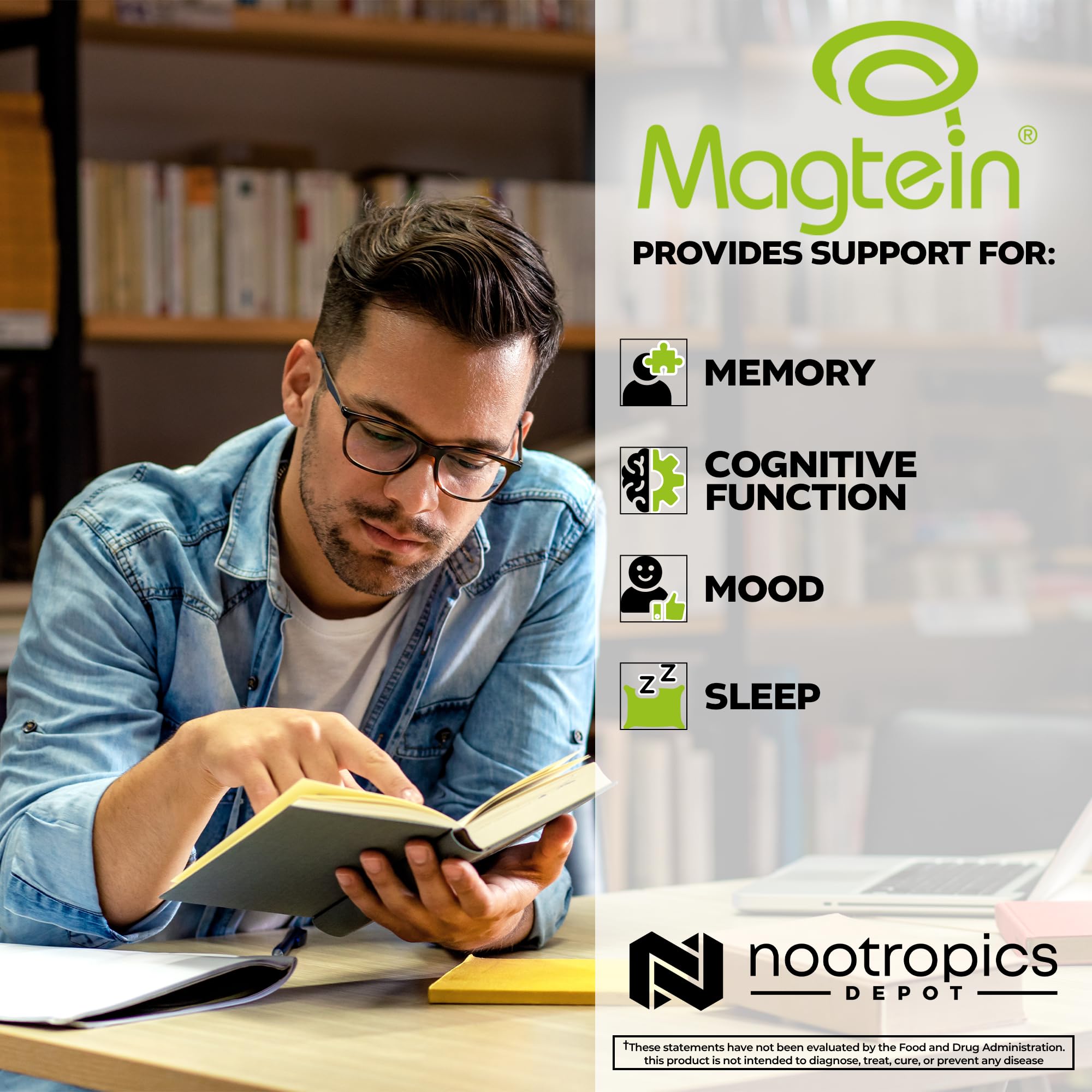 Nootropics Depot Magtein Magnesium L-Threonate Capsules | 90 Count | Mineral Supplement | Natural | Supports Mitochondrial Function | Boosts Energy and Cognitive Function