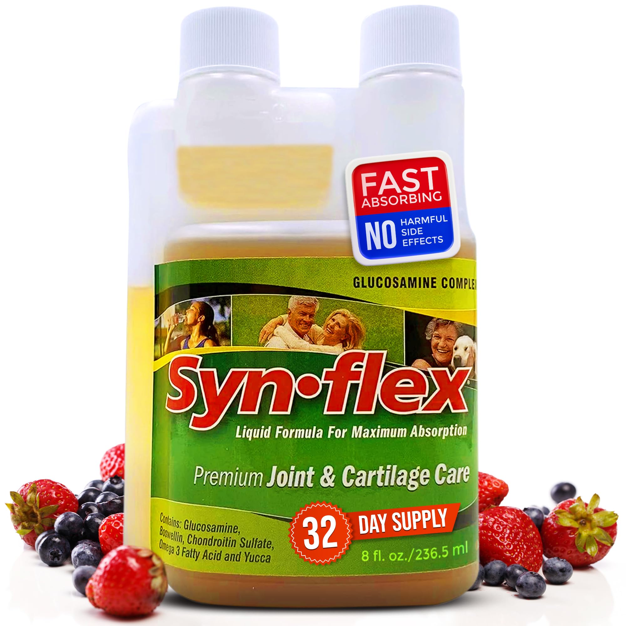 Synflex Liquid Glucosamine Original Formula - Chondroitin, Vitamins, Minerals - Drink Supplement for Men & Women, Helps Support Joint & Cartilage Health - Berry Flavor, 32 Day Supply