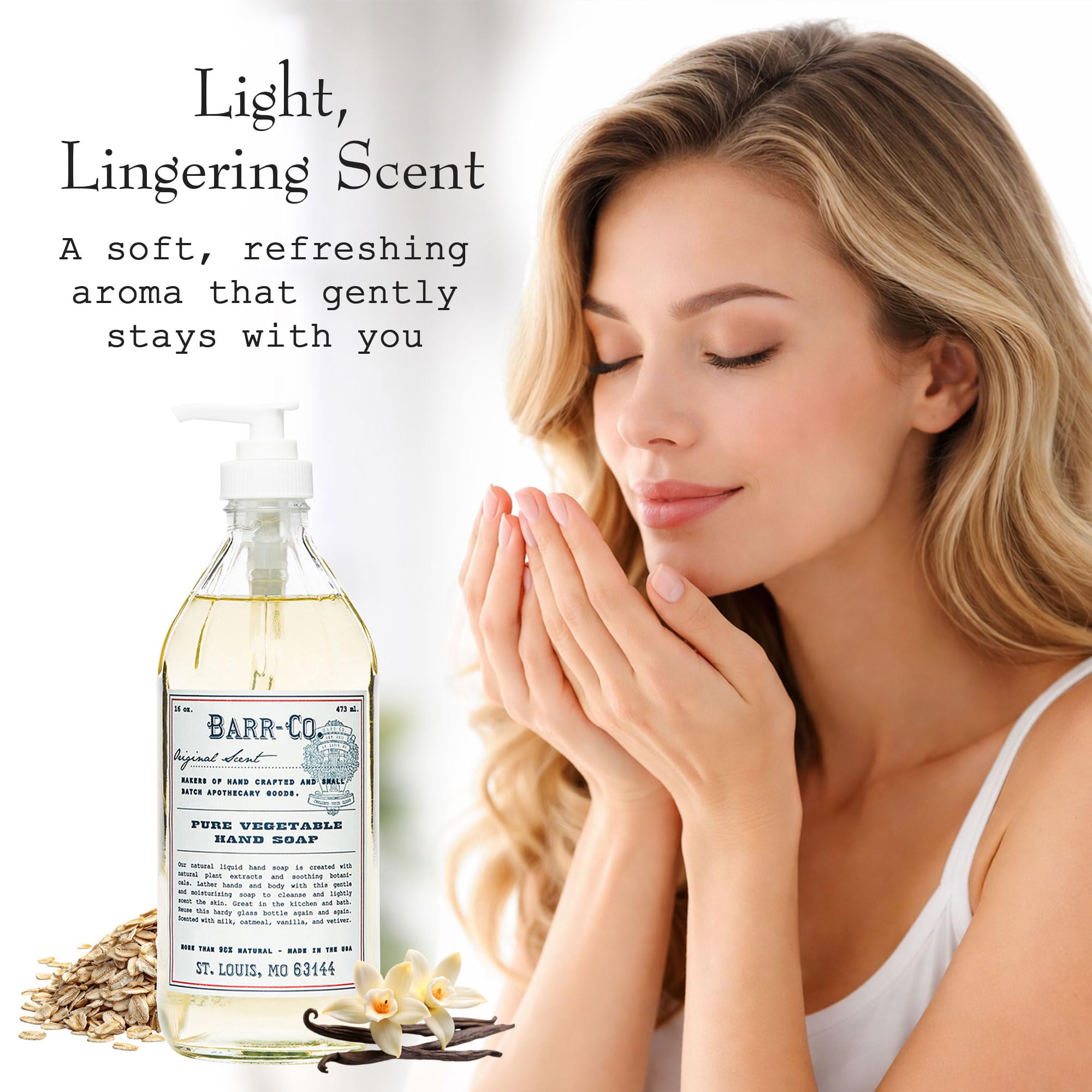 BARR-CO. Hand Soap – Natural Liquid Soap with Oat, Vanilla & Vetiver, Moisturizing Vegan Formula for Bathroom & Kitchen, Original Scent 16fl oz