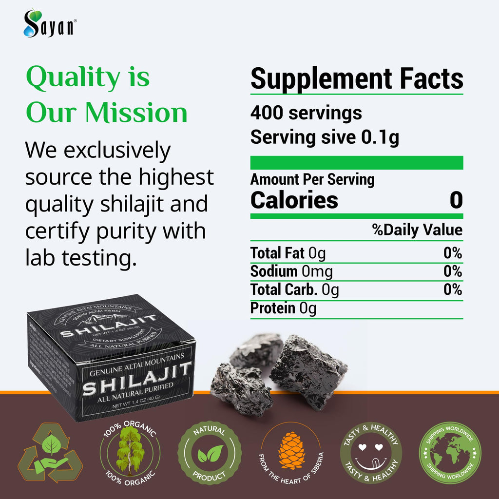 Sayan Pure Shilajit Resin 1.4oz/40g, 265 Servings - Potent Organic Fulvic Acid Supplement - Supports Immune System, Memory, Focus, and Provides Natural Energy, Detox - Vegan, Non-GMO