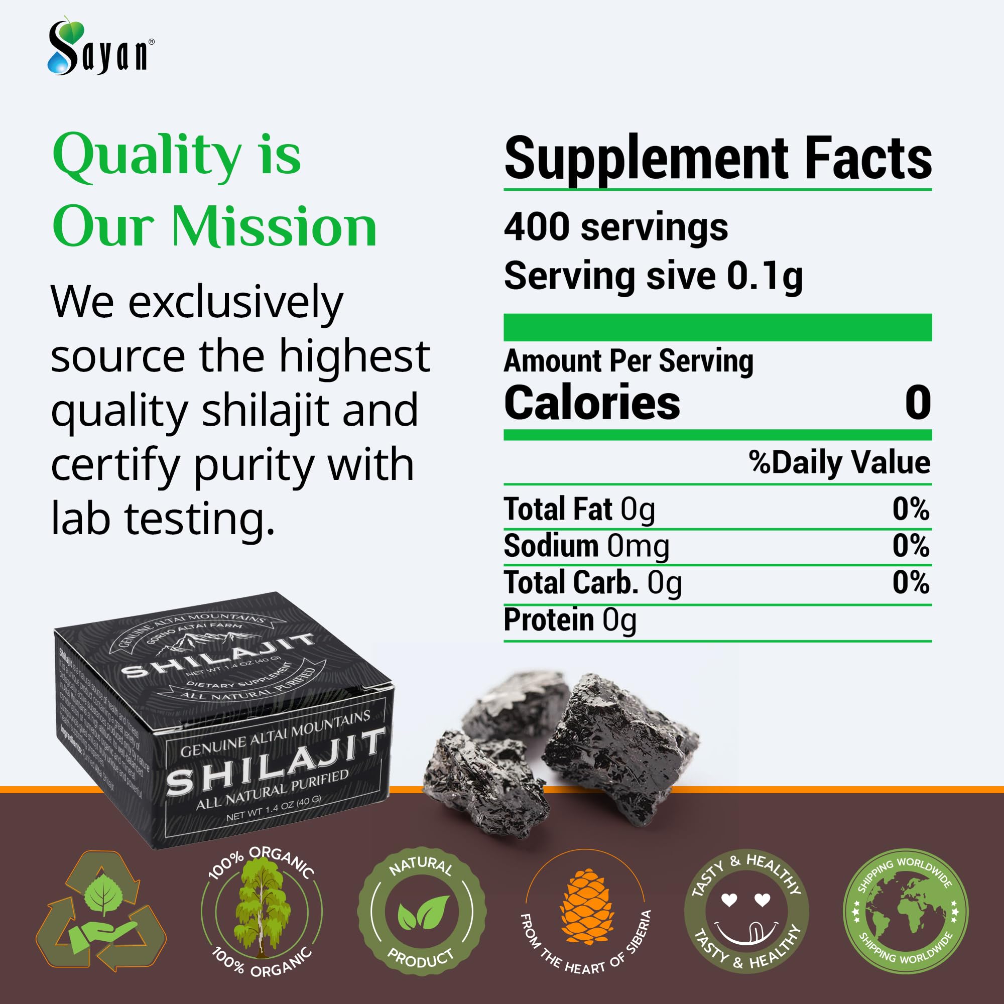 Sayan Pure Shilajit Resin 1.4oz/40g, 265 Servings - Potent Organic Fulvic Acid Supplement - Supports Immune System, Memory, Focus, and Provides Natural Energy, Detox - Vegan, Non-GMO