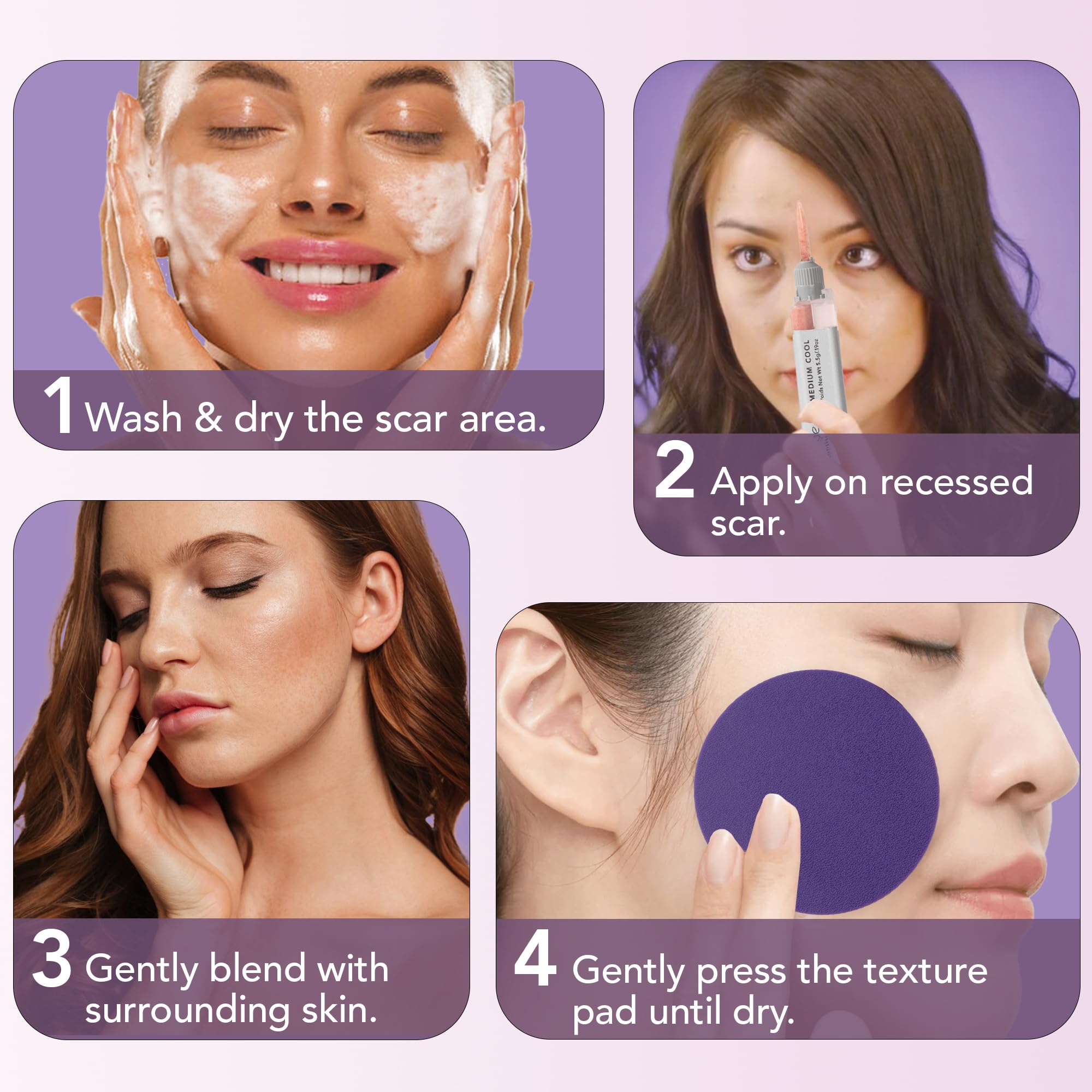 Dermaflage Scar Filler Kit - Medium Cool - Deep Scar Cover and Waterproof Concealer for Acne Scars Wrinkles, and Ice Pick Scars Makeup, 1 mo supply