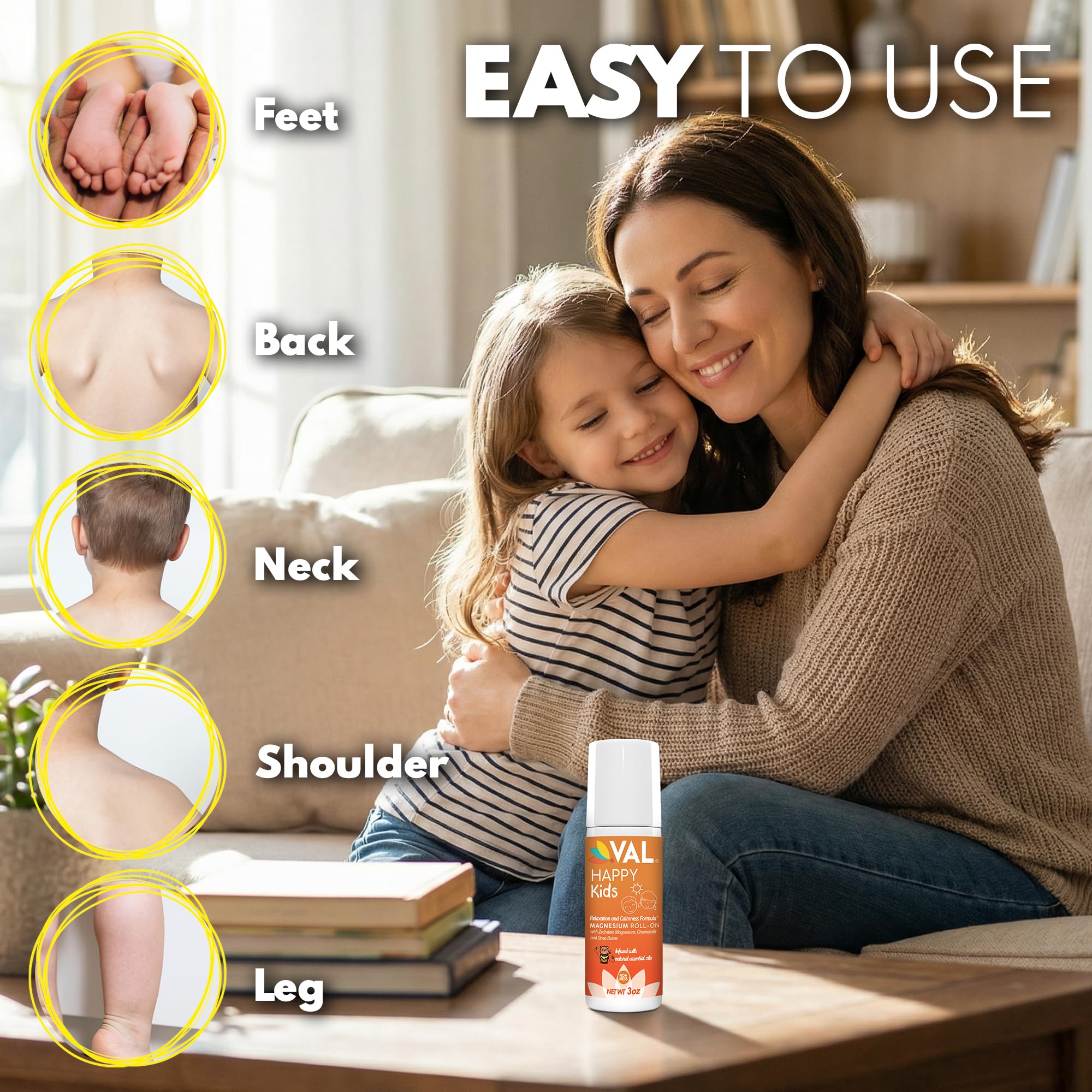 VAL Magnesium Roll-On for Kids | Gentle Zechstein Magnesium Chloride | Relaxation for Daytime & Bedtime | Calm & Mood Support | with Chamomile, Shea Butter & Essential Oils | USA Made | 3oz