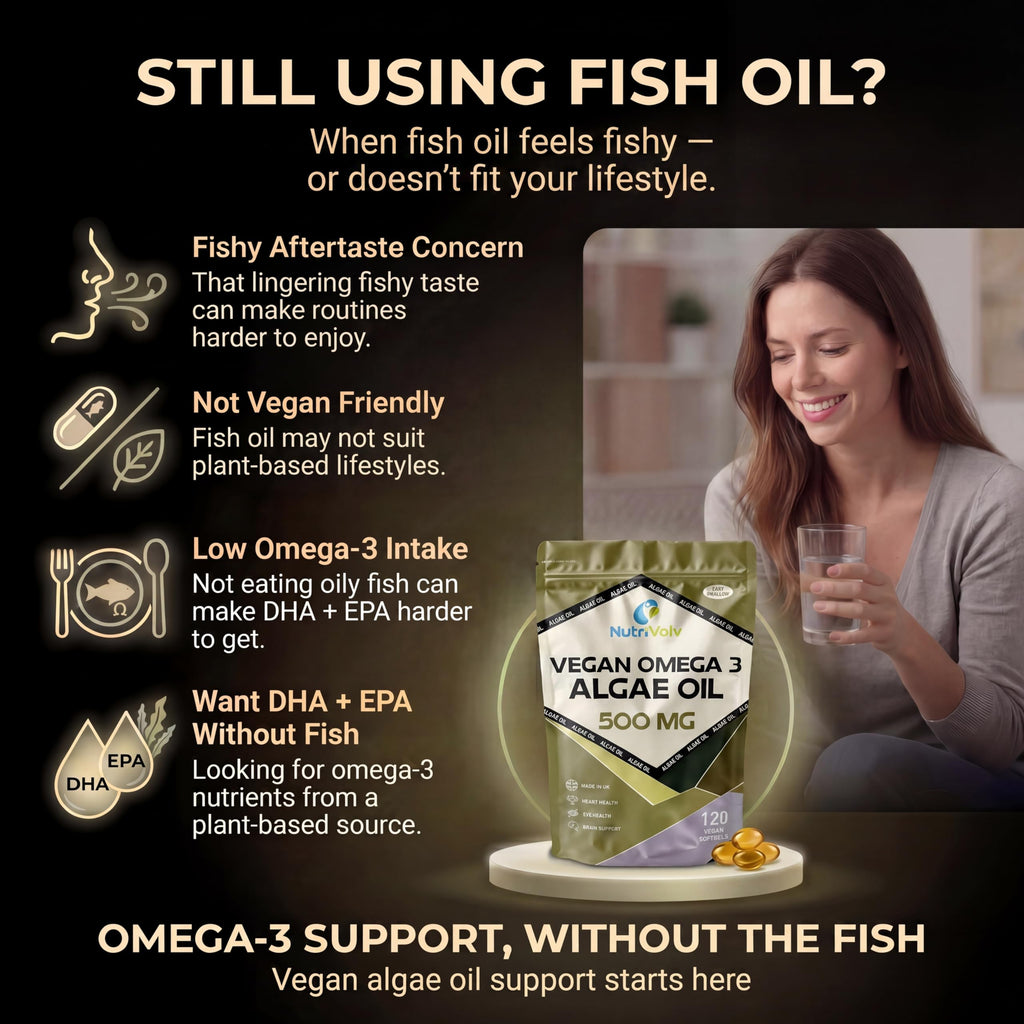 Vegan Omega 3 Algae Oil 500mg | 120 Vegan Softgels | DHA 200mg & EPA 100mg | Vegan Alternative to Omega 3 Fish Oil | Supports Eye, Brain & Heart Health | Essential Fatty Acid