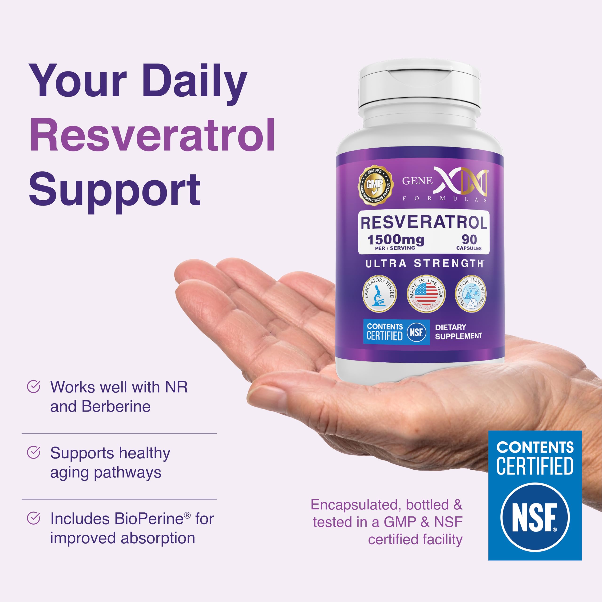 Genex Formulas 1500mg Resveratrol with BioPerine for Absorption (3 Pack) | Organic Trans-Resveratrol Capsules from Japanese Knotweed, Antioxidant Supplement for Healthy Aging
