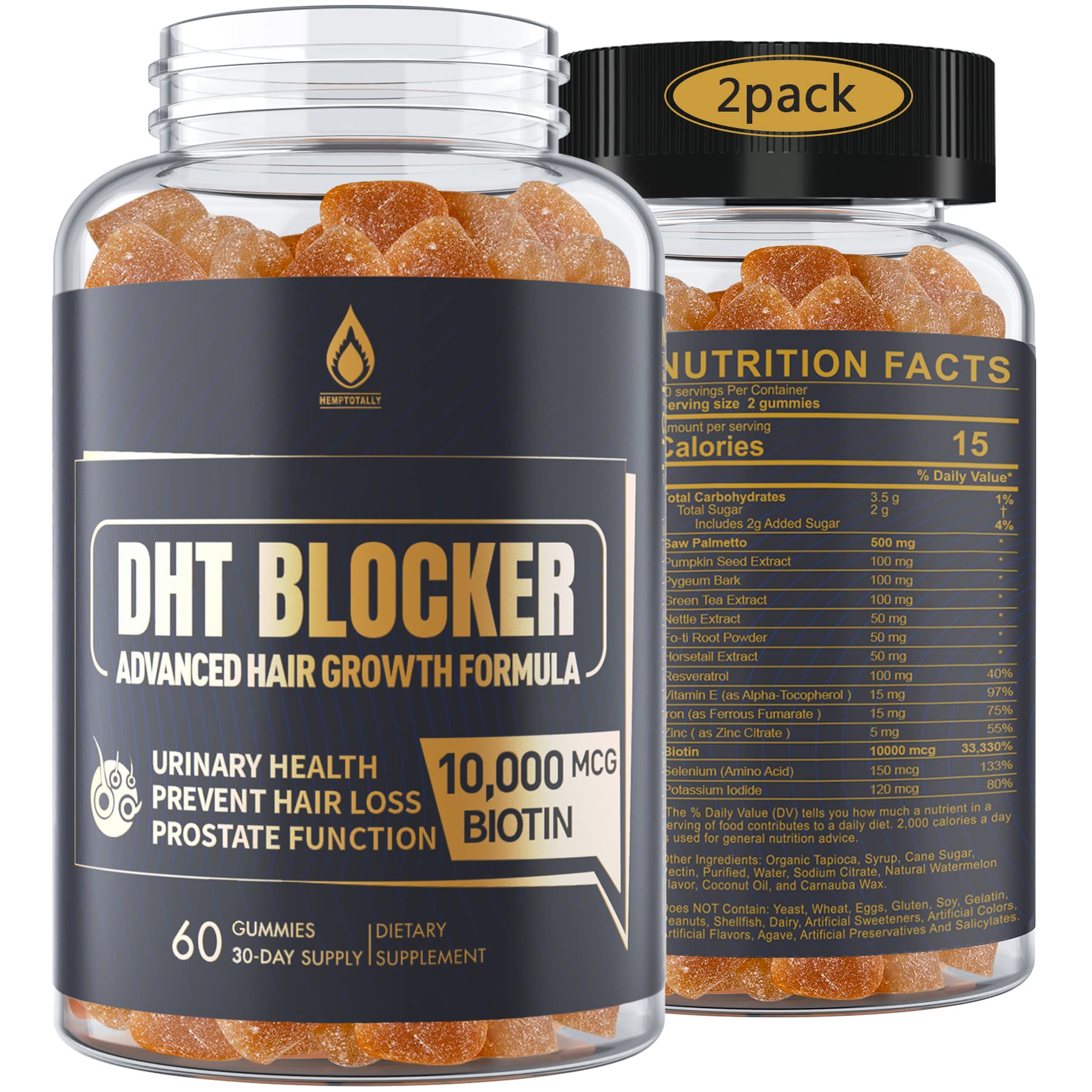 EnvyDeal DHT Blocker Gummies Hair Growth Supplement, Super Potency Saw Palmetto & Biotin 10000 mcg for Women & Men, Plus 12 Proprietary Blend - Prevent Hair Loss, Blocking DHT Receptors, 2Pc/120ct