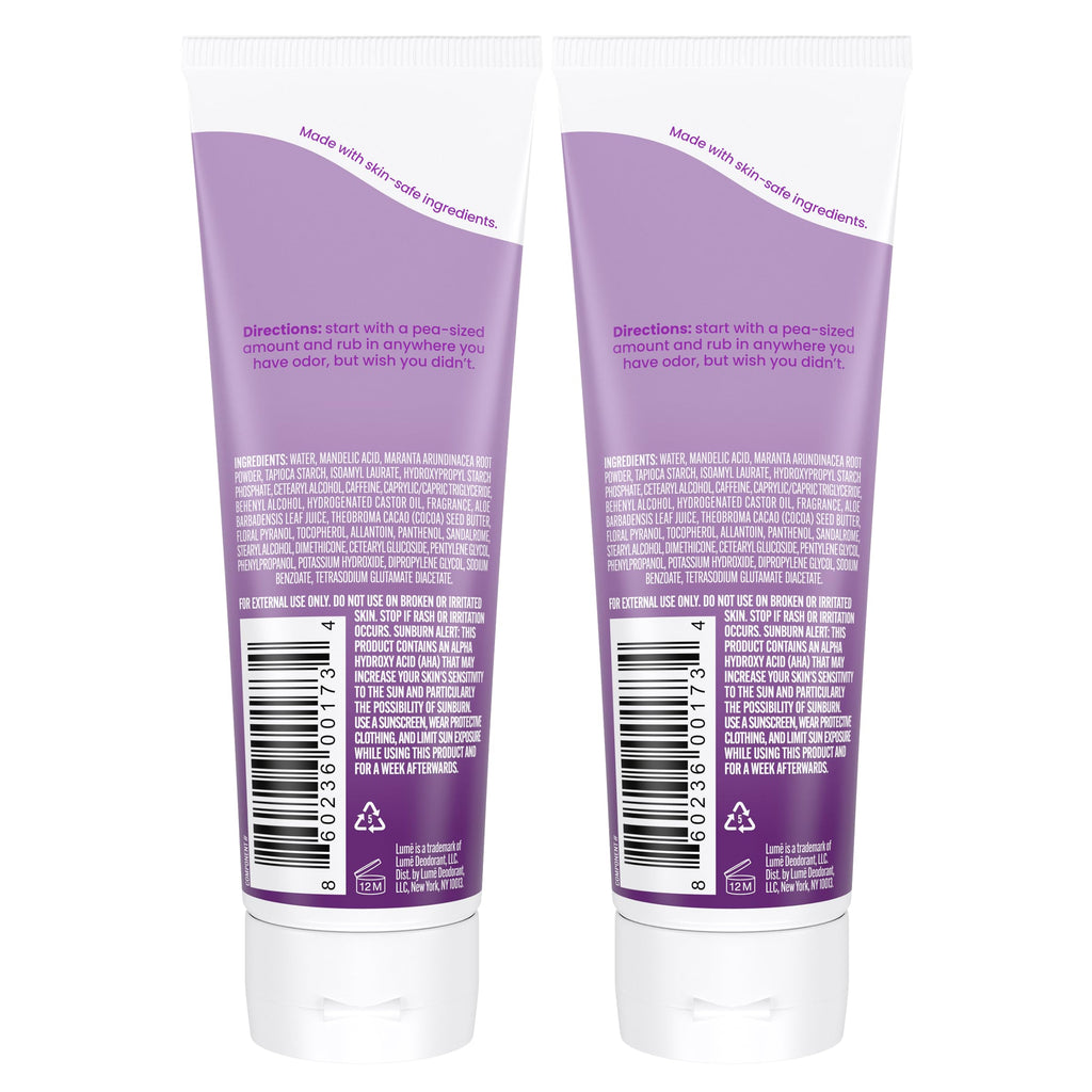 Lume Whole Body Deodorant - Invisible Cream Tube - 72 Hour Odor Control - Aluminum Free, Baking Soda Free, Skin Safe - 3.0 ounce (Pack of 2) (Lavender Sage)