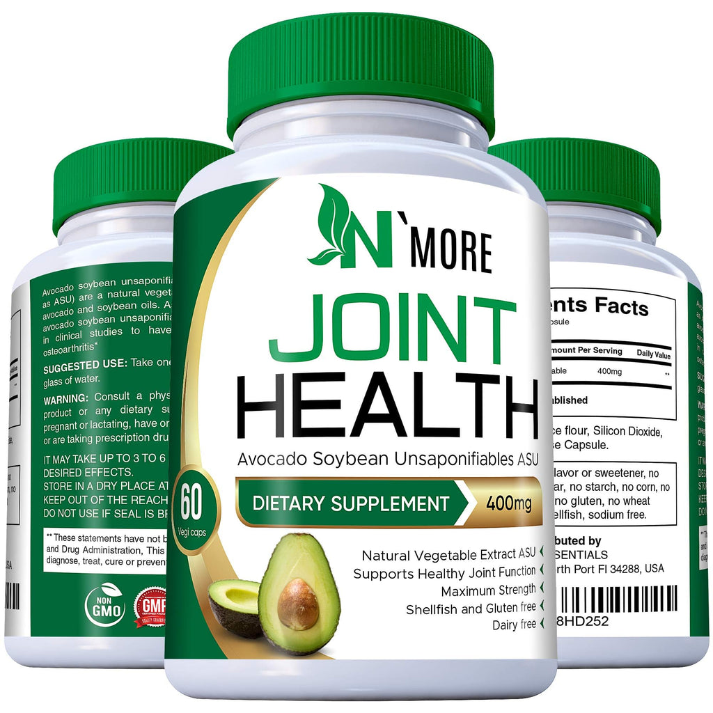 N'More Avocado Soybean Unsaponifiables Supplements - ASU Joint Health Supplement 400 mg, Supports Joint Mobility & Cartilage, Non-GMO, Dairy, Gluten & Shellfish Free, 60 Day Supply, Made in USA