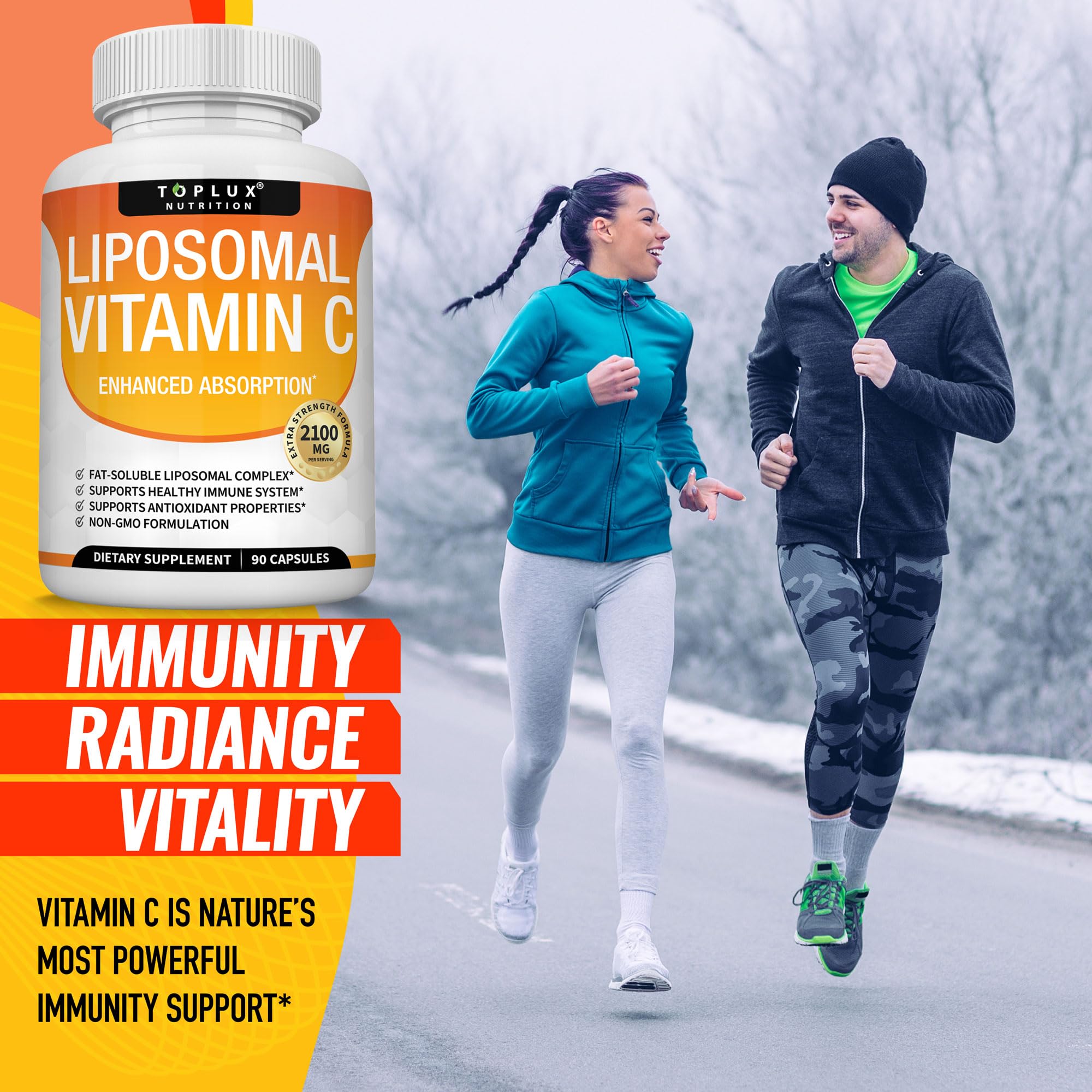 Liposomal Vitamin C 2100mg High Absorption Fat Soluble VIT C - Immune Support Collagen Booster Immunity Defense & Powerful Antioxidant, MCT Oil & Sunflower Lecithin, Acsorbic Acid, Vegan Non-GMO