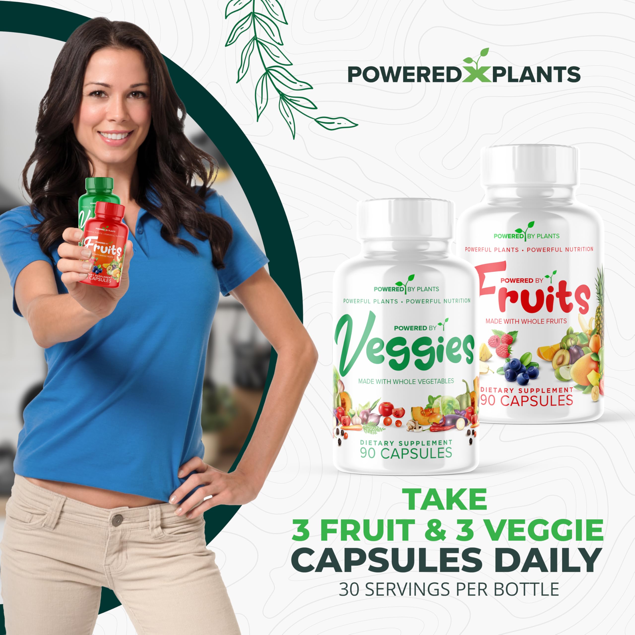 Daily Fruits and Veggies Supplement - 180 Capsules for 30 Days, Non GMO & Gluten Free Superfood with Natural Vitamins - Powered by Plants, 2-Pack