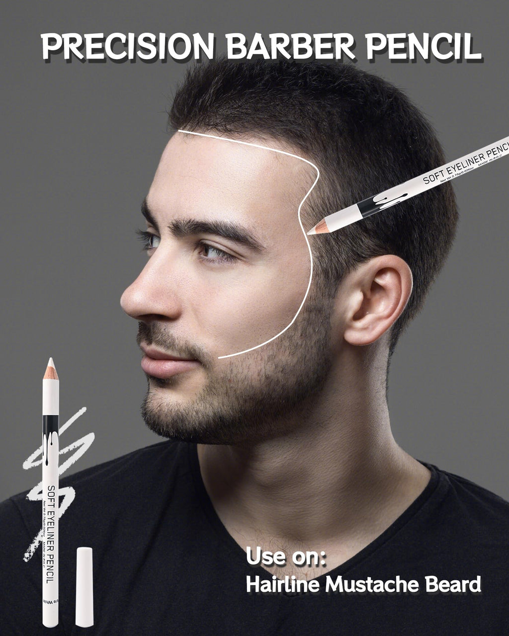 12 Pcs Barber Pencil for Lineup, White Magic Smudge-Proof Beard Pen Hairline Pencils Barber Chalk Set with Sharpener, Edge Hair Design Hairline Outliner Pencil & Beard Shaping Guide Pen for Men Makeup