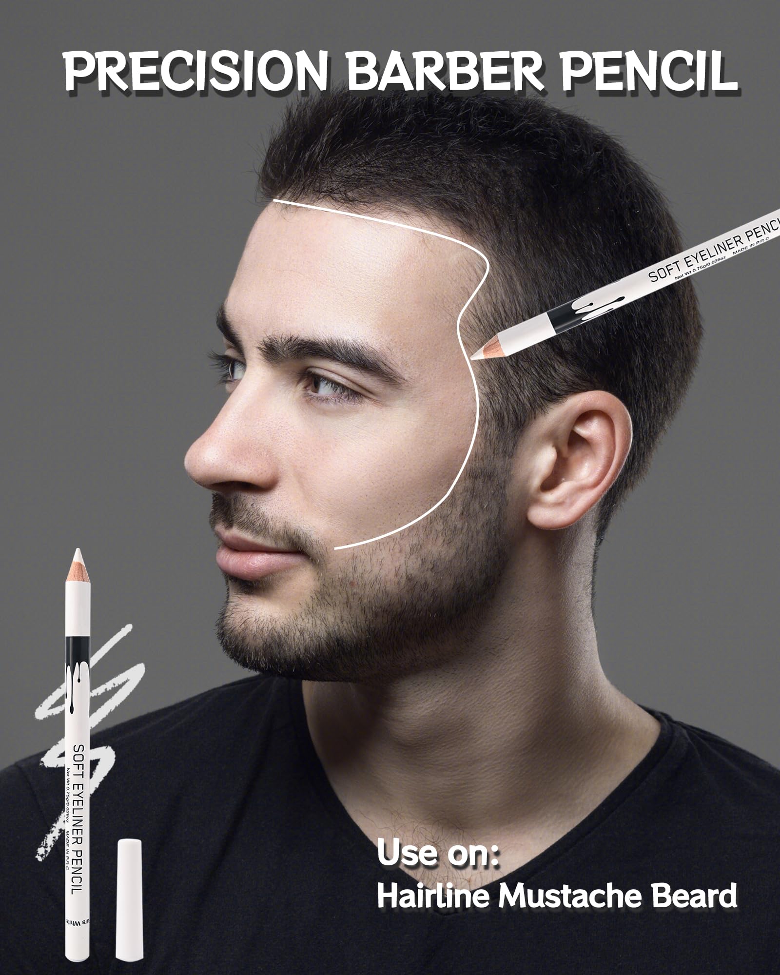 12 Pcs Barber Pencil for Lineup, White Magic Smudge-Proof Beard Pen Hairline Pencils Barber Chalk Set with Sharpener, Edge Hair Design Hairline Outliner Pencil & Beard Shaping Guide Pen for Men Makeup