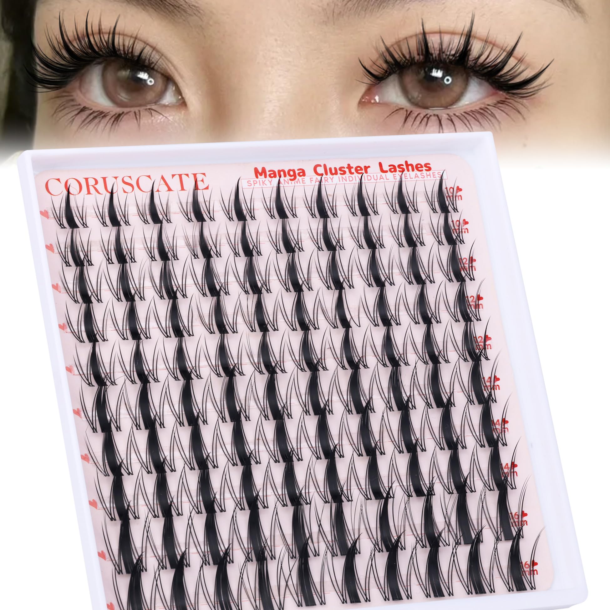 CORUSCATE Cluster Lashes Manga Individual Eyelashes Natural Look Lashes Individual Cluster Anime Spiky Eyelash Clusters 10-16mm DIY Wet Look Lash Extension Japanese Style Manhua Lashes Wispy
