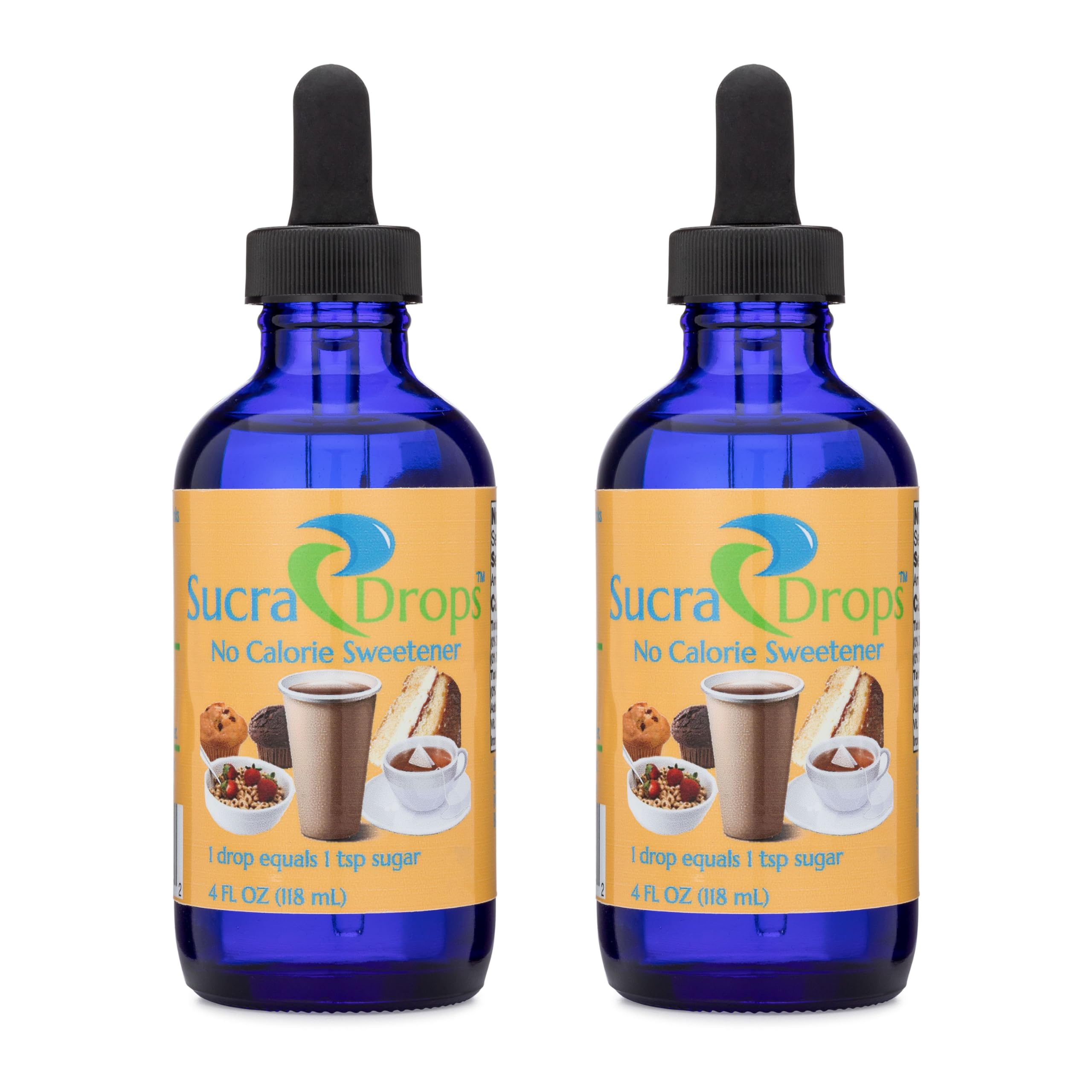 SucraDrops 2-4 oz Bottles of Premium Liquid Sucralose Sweetener, 1,180 Servings x 2 drops per serving size, totaling 2,360 drops each